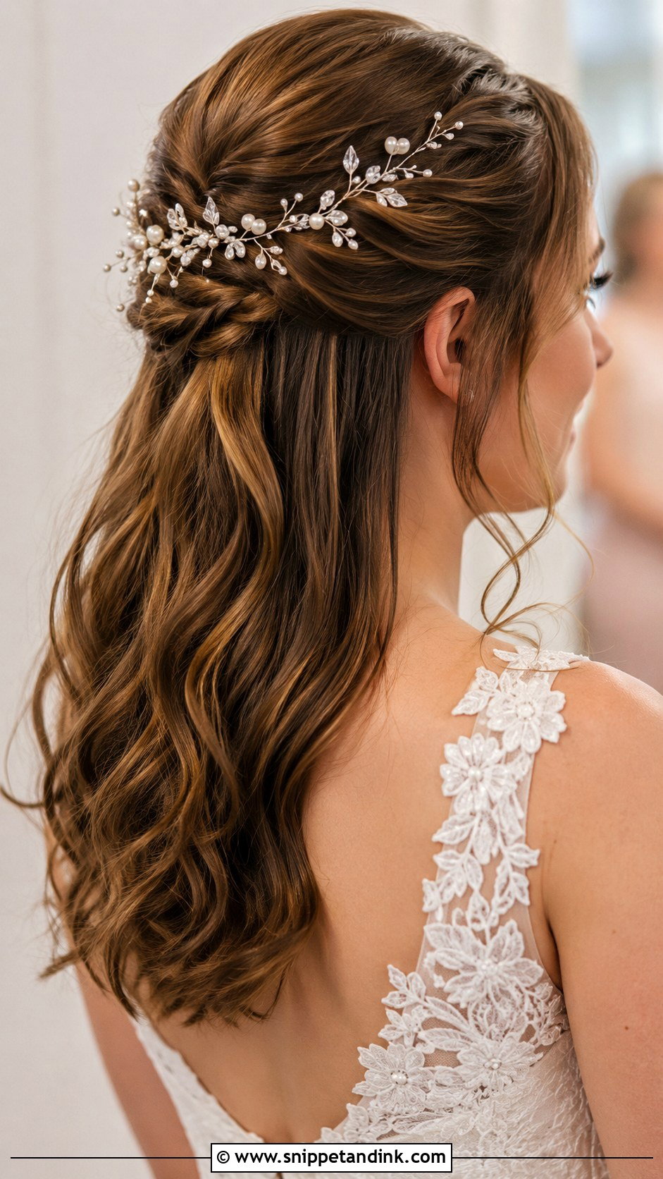 Half Up Half Down With Hair Vine - Snippet and Ink - 20 Bride Half-Up Half-Down Ideas