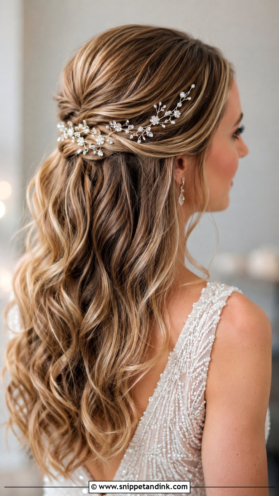 Half Up Half Down With Hair Vine - Snippet and Ink - 30 Half Updo Wedding Hair Ideas