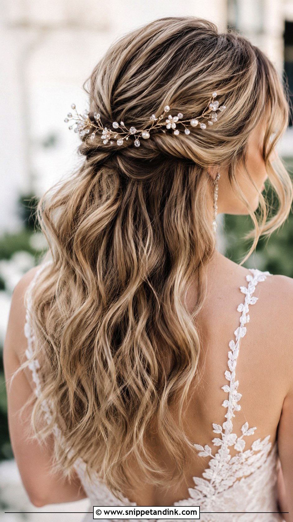 Half Up Half Down With Hair Vine - Snippet and Ink - 20 Half-Up Half-Down Wedding Hair Inspo Ideas