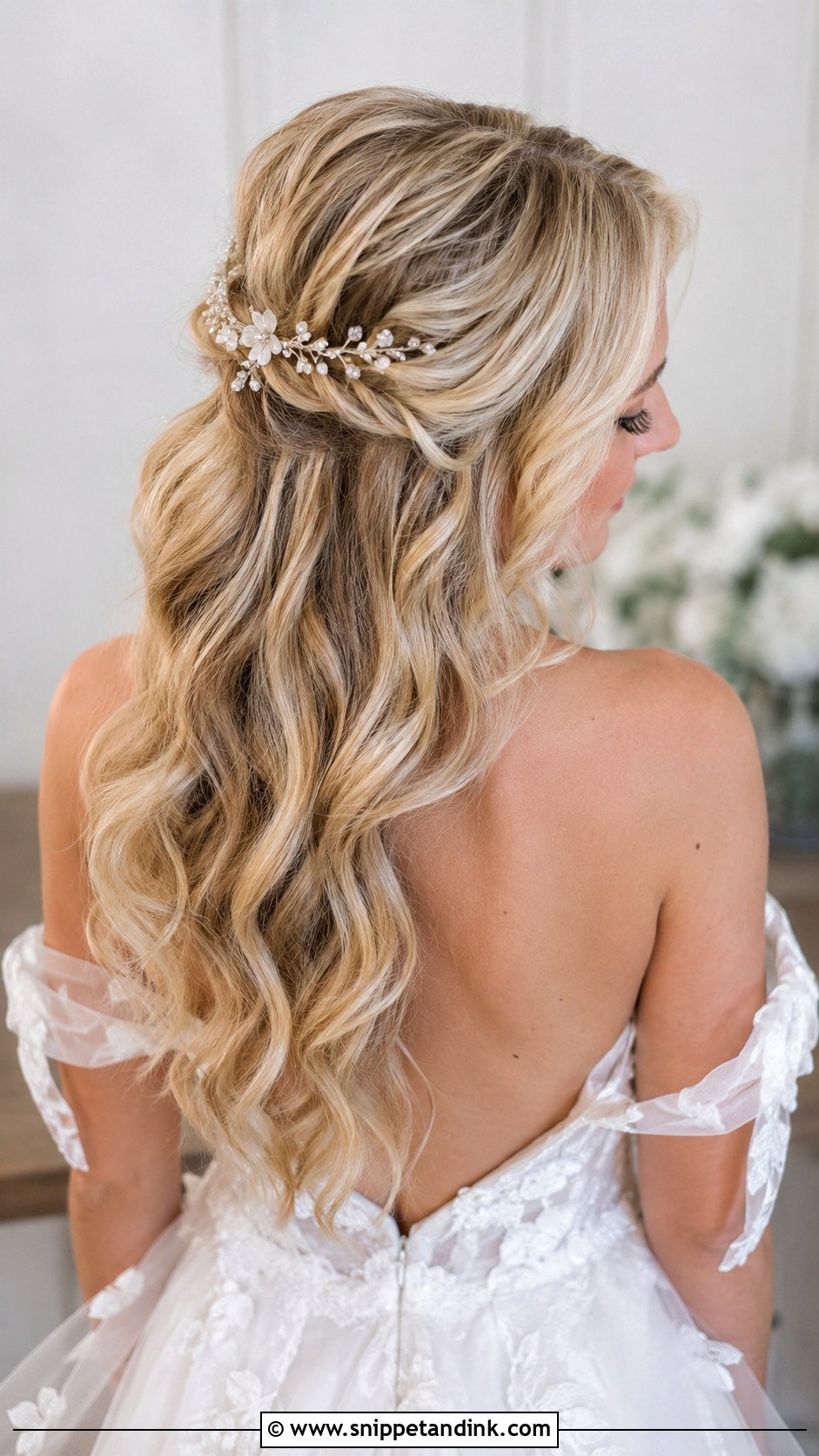 Half Up Half Down With Hair Vine - Snippet and Ink - 20 Half-Up Half-Down Wedding Hair Styles