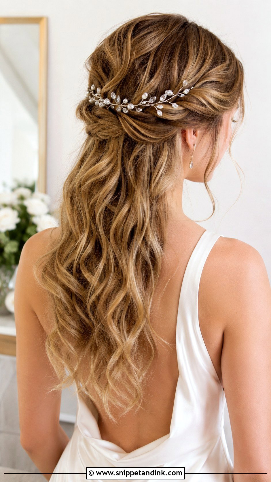 Half Up Half Down With Hair Vine - Snippet and Ink - 20 Shoulder Length Half-Up Half-Down Wedding Hair Ideas