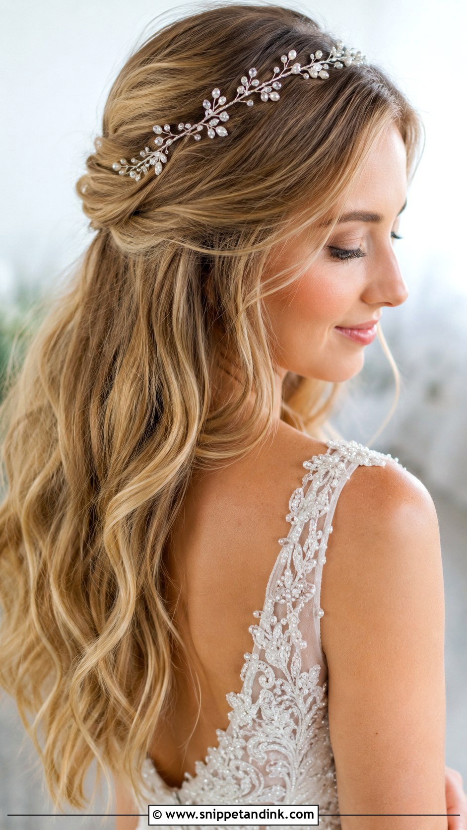 Half Up Half Down With Hair Vine - Snippet and Ink - 25 Elegant Half-Up Half-Down Wedding Hairstyles