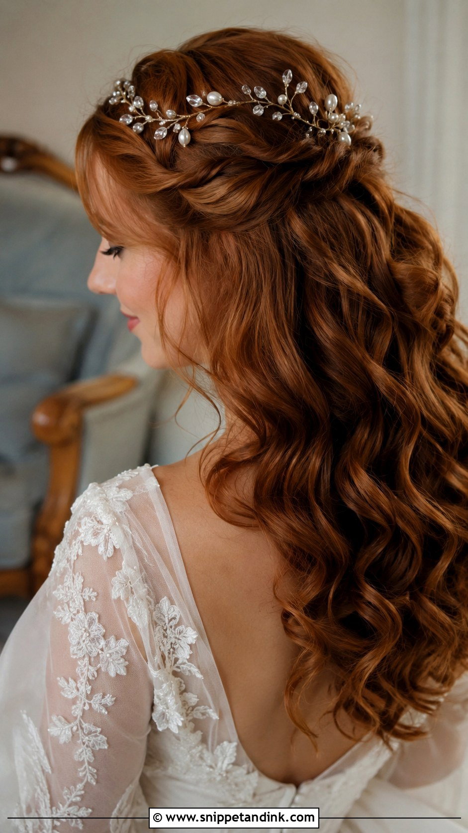 Half Up Half Down With Hair Vine - Snippet and Ink - 25 Half-Up Half-Down Bride Hair Ideas