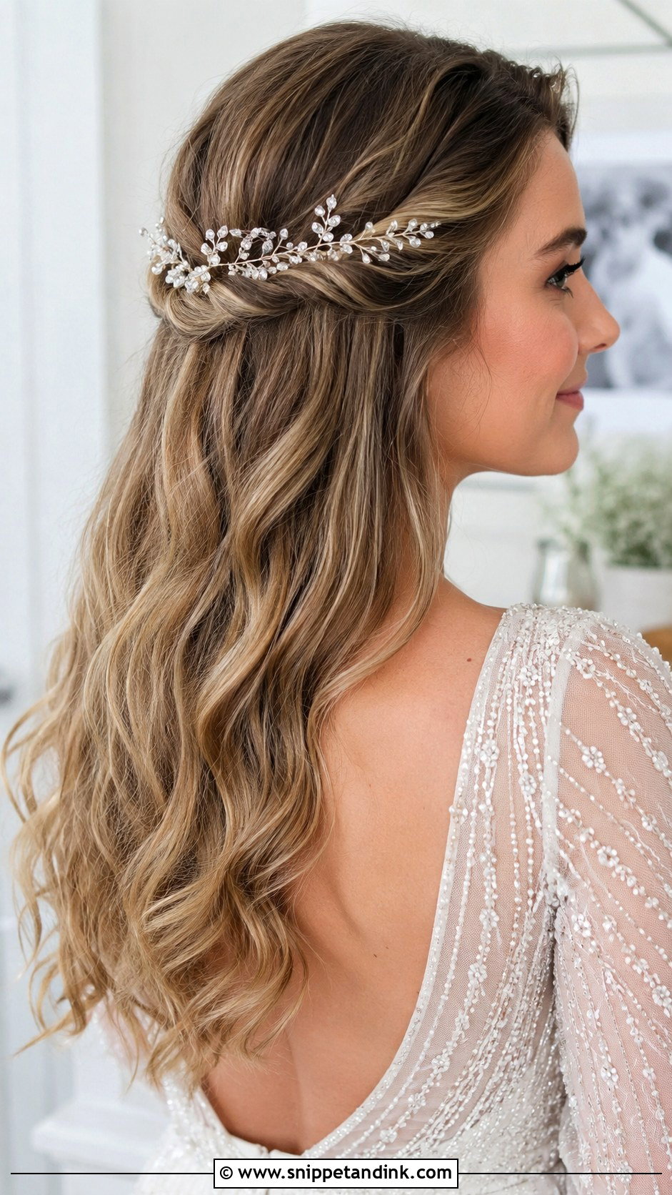 Half Up Half Down With Hair Vine - Snippet and Ink - 20 Bridal Hair Down with Headpiece Ideas