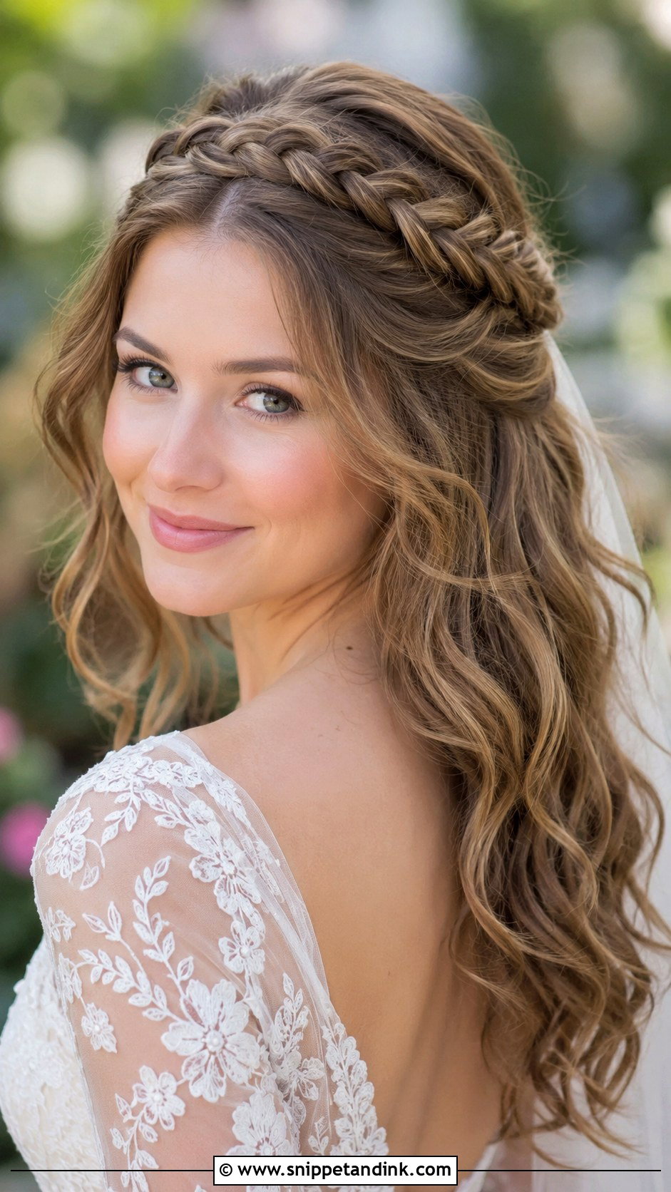 Half Up Half Down With Halo Braid - Snippet and Ink - 25 Half-Up Half-Down Bride Hair Ideas