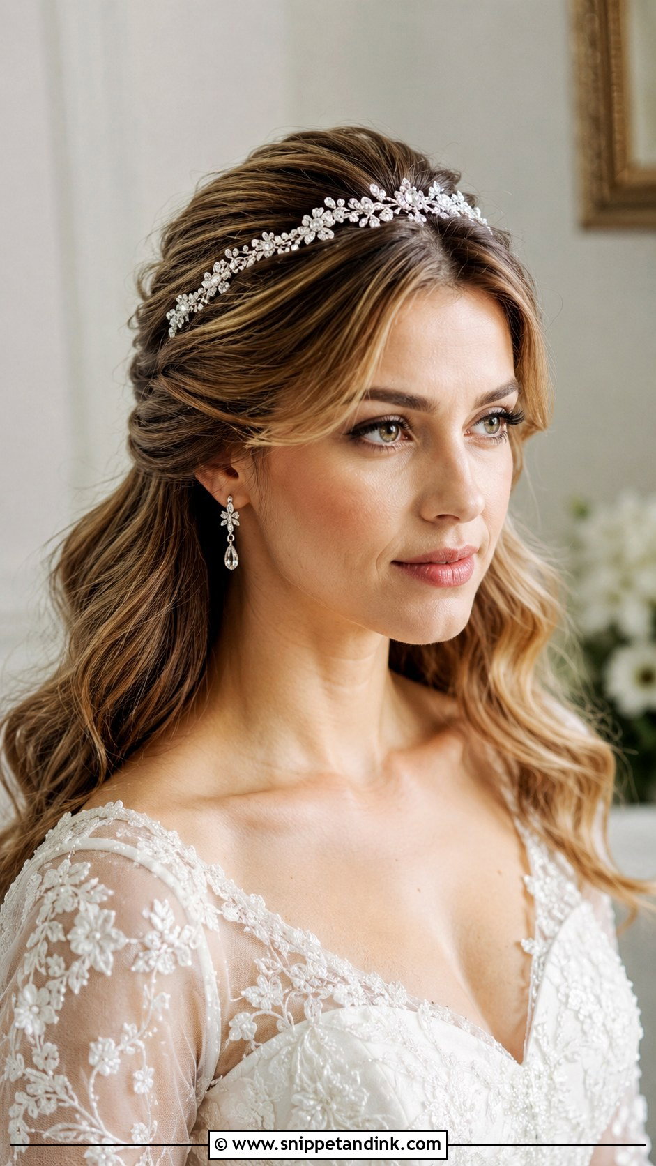 Half Up Half Down With Headband - Snippet and Ink - 25 Half-Up Half-Down Wedding Hair Front Pic Ideas