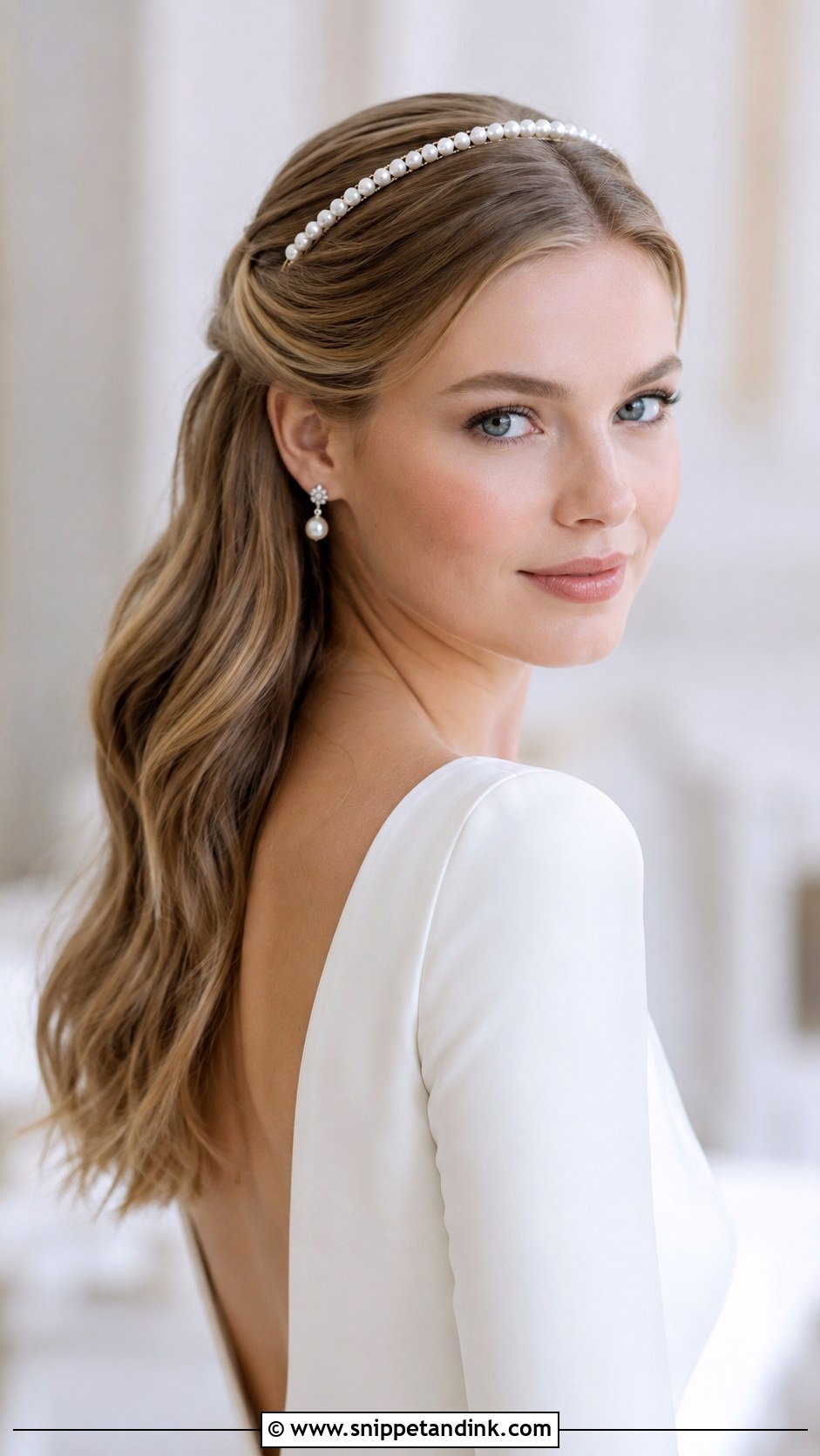 Half Up Half Down With Headband - Snippet and Ink - 25 Medium Length Half-Up Half-Down Wedding Hair Ideas