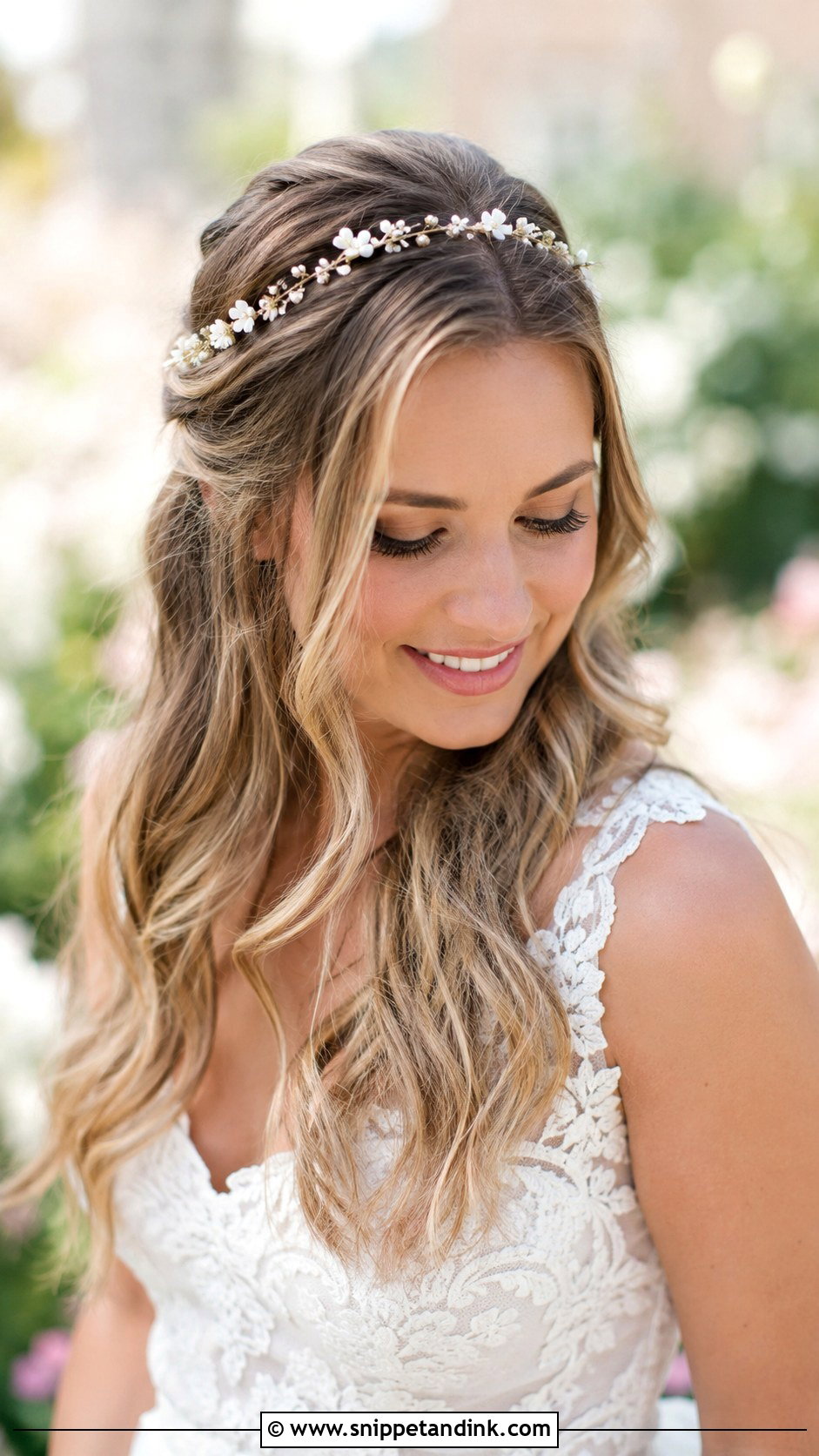 Half Up Half Down With Headband - Snippet and Ink - 30 Half Updo Wedding Hair Ideas