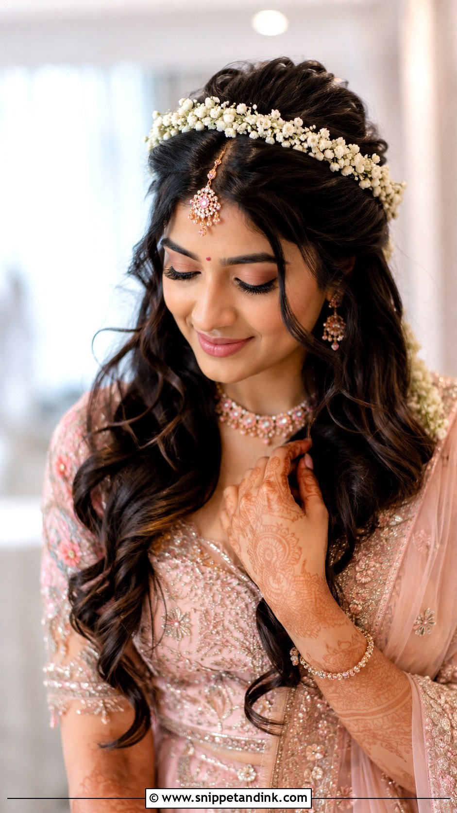 Half Up Half Down With Jasmine Crown - Snippet and Ink - 20 South Indian Bride Hairstyle with Jasmine Flowers