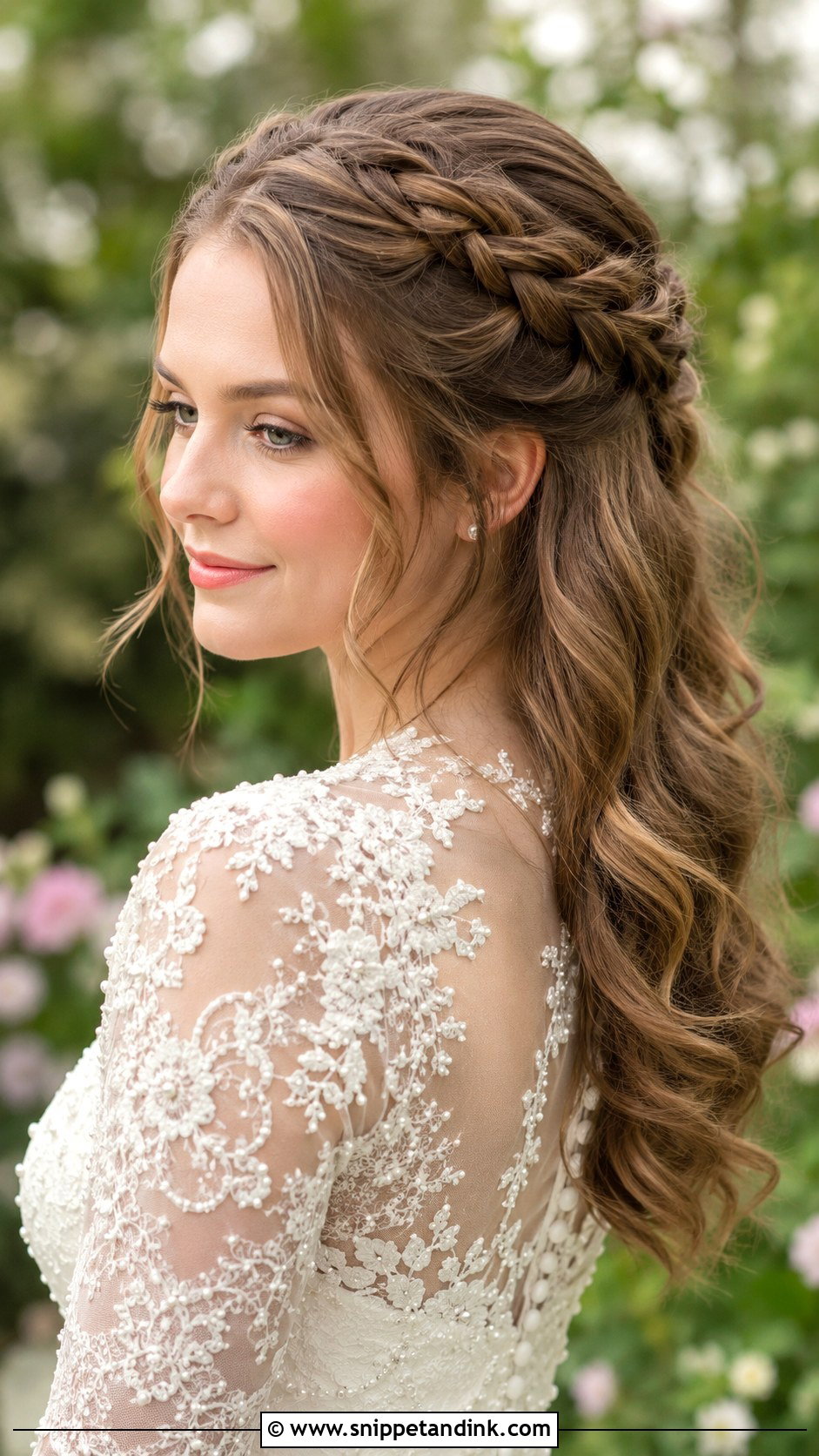 Half Up Half Down With Lace Braid - Snippet and Ink - 25 Medium Length Half-Up Half-Down Wedding Hair Ideas