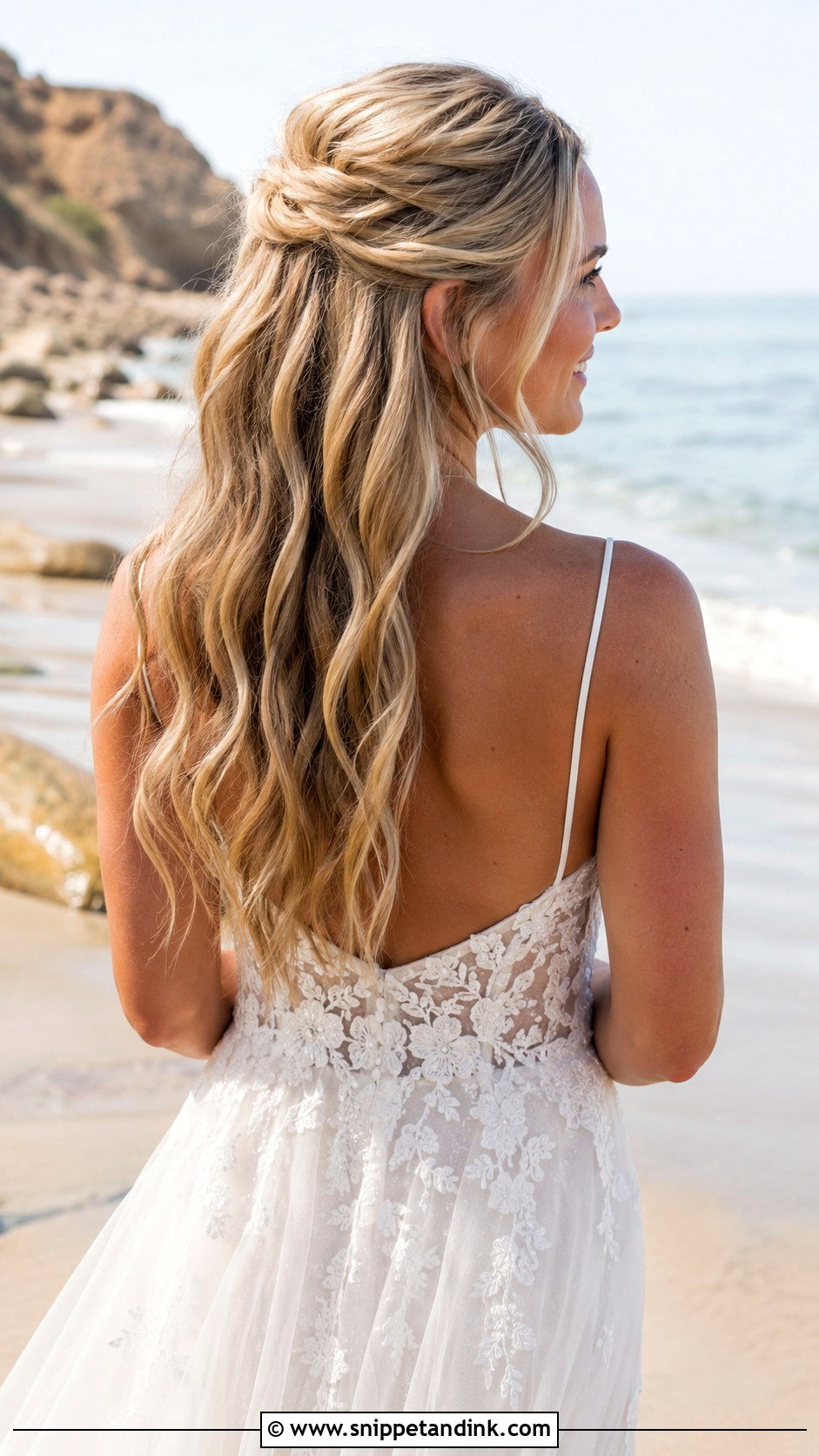 Half Up Half Down With Loose Beachy Waves - Snippet and Ink - 35 Bridal Half-Up Half-Down Hair Ideas