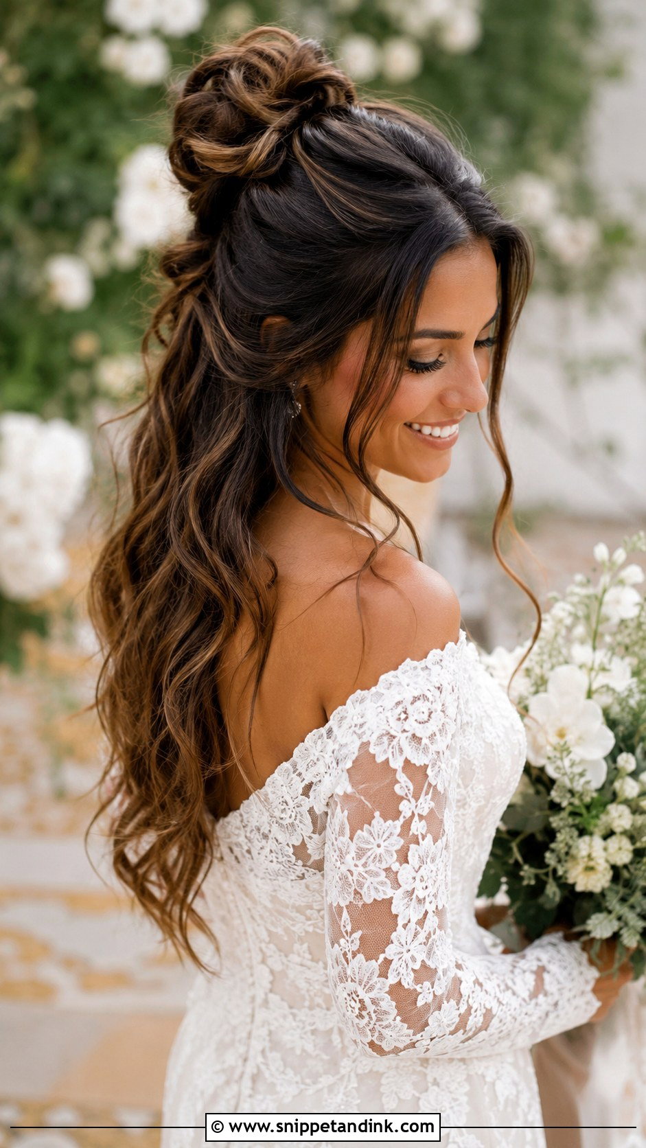 Half Up Half Down With Loose Bun - Snippet and Ink - 35 Half-Up Half-Down Wedding Hair Ideas