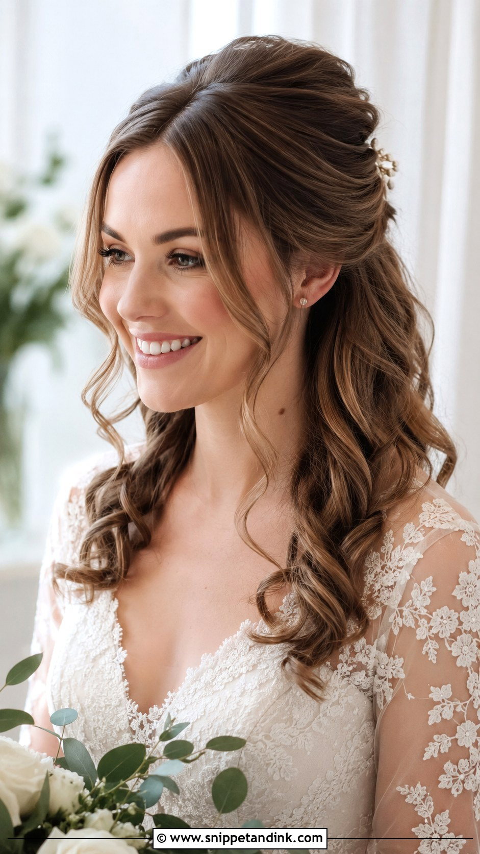 Half Up Half Down With Loose Curls - Snippet and Ink - 20 Half-Up Wedding Hair for Bride Ideas