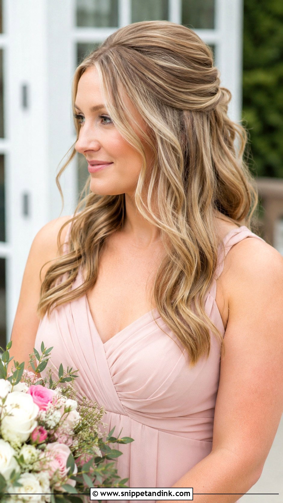 Half Up Half Down With Loose Curls - Snippet and Ink - 20 Medium Maid of Honor Hairstyles