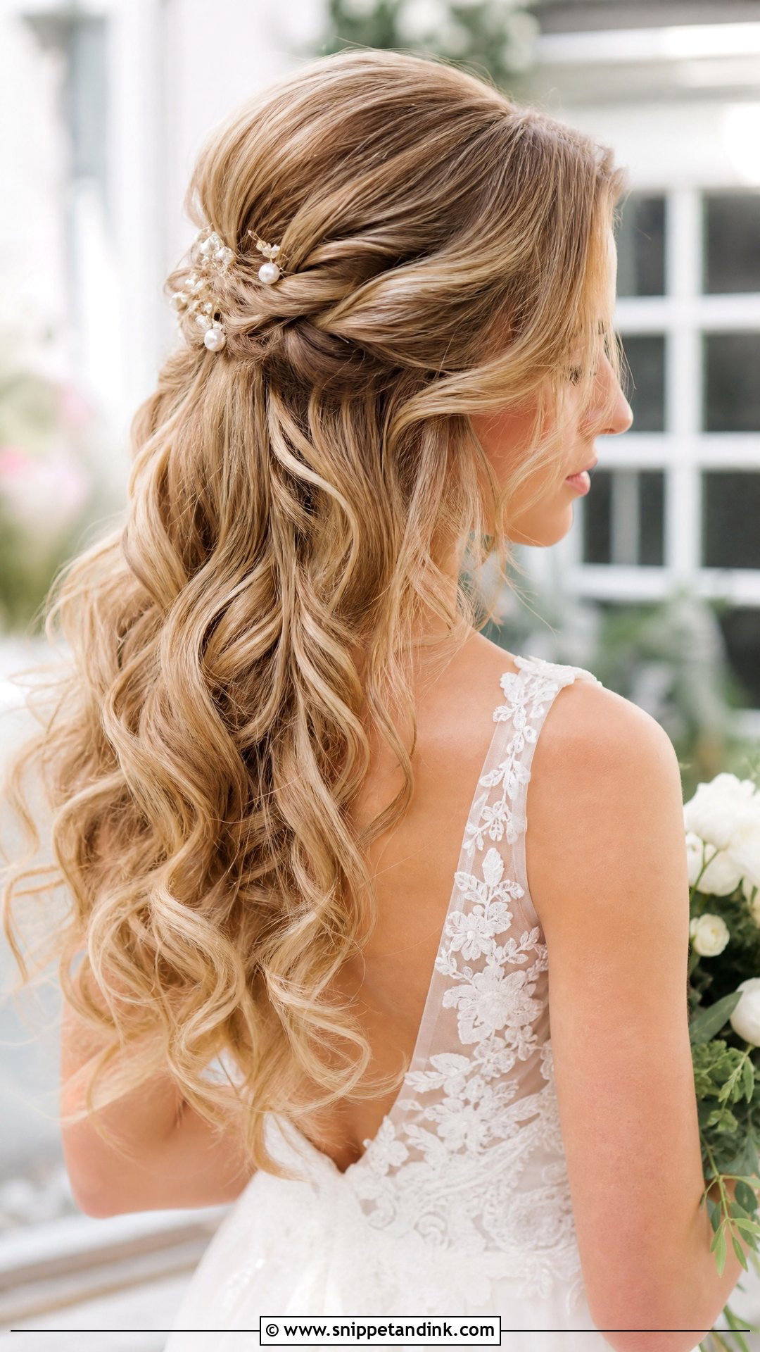 Half Up Half Down With Loose Curls - Snippet and Ink - 20 Medium Wedding Hairstyles