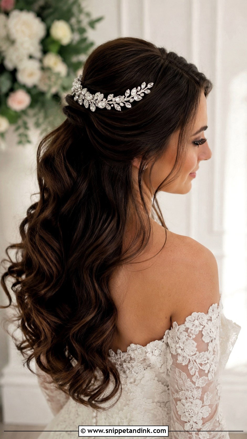 Half Up Half Down With Loose Curls - Snippet and Ink - 20 Wedding Hairstyles Dark Hair