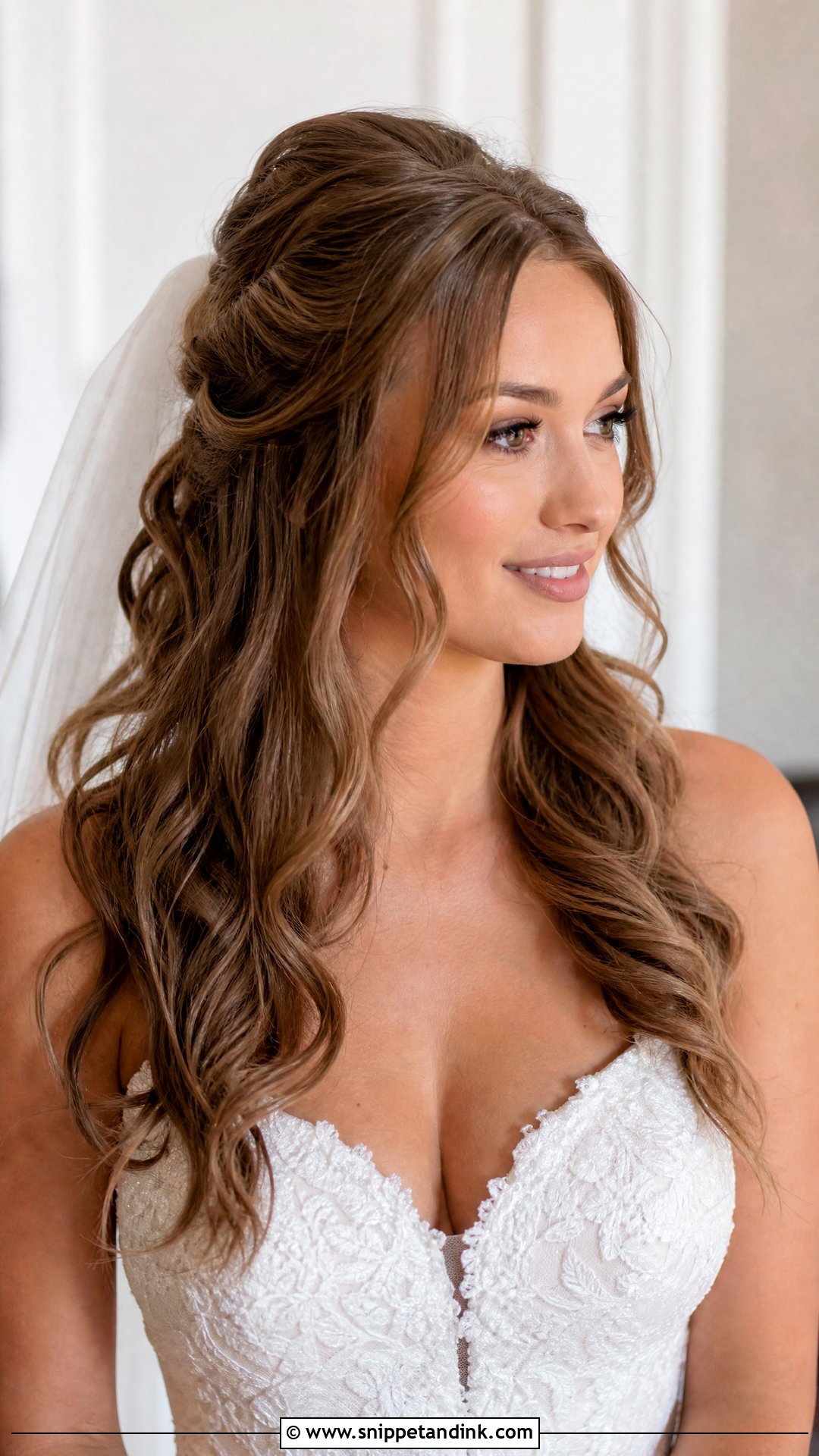 Half Up Half Down With Loose Curls - Snippet and Ink - 20 Wedding Hairstyles for Layered Hair