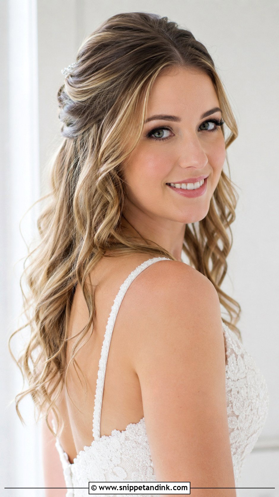Half Up Half Down With Loose Curls - Snippet and Ink - 25 Christian Bridal Hairstyle Ideas