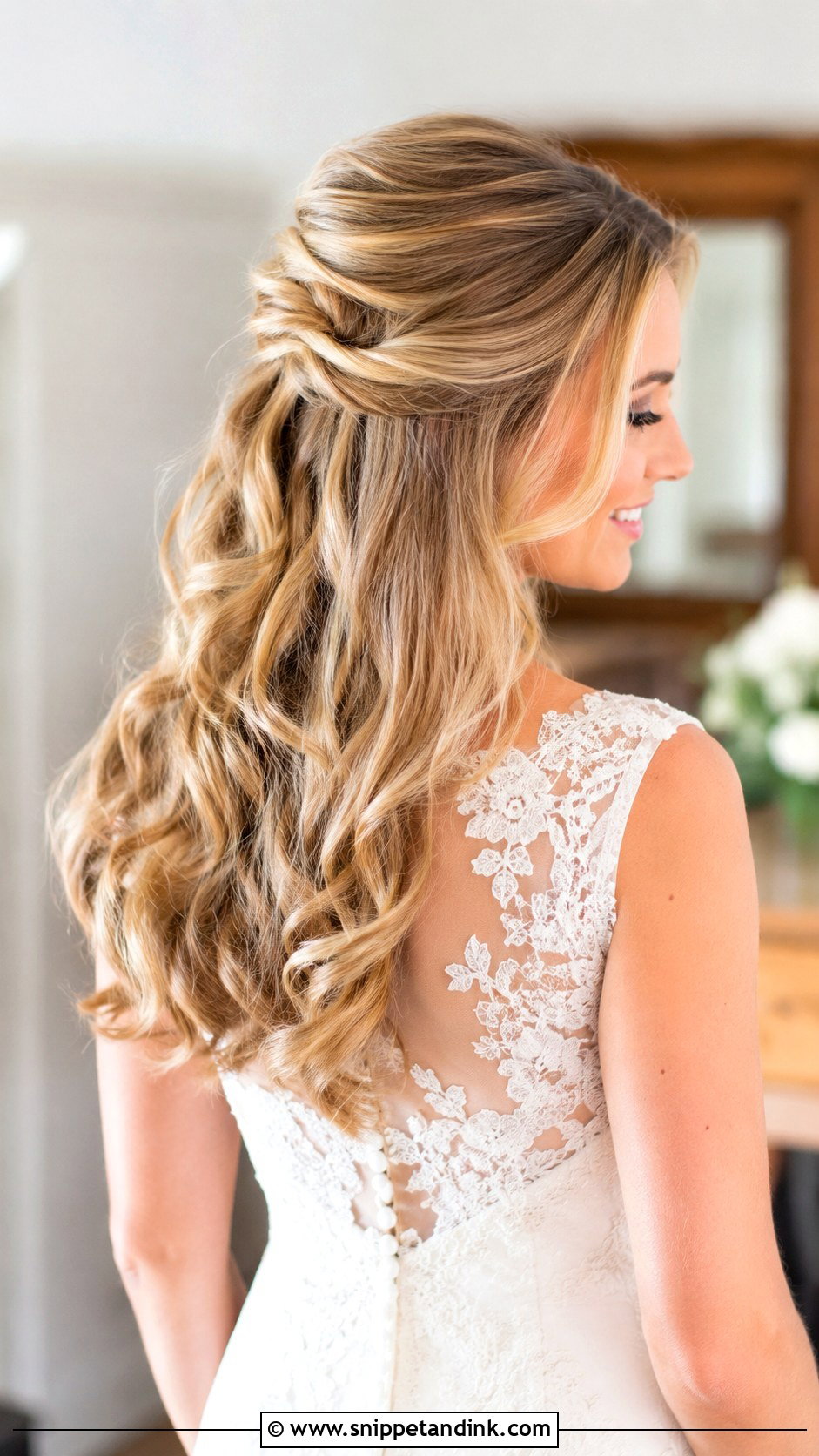 Half Up Half Down With Loose Curls - Snippet and Ink - 25 Half-Up Half-Down Bride Hair Ideas