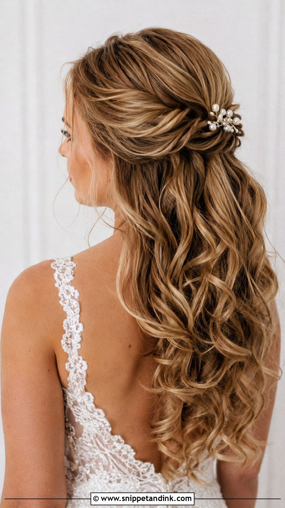 Half Up Half Down With Loose Curls - Snippet and Ink - 25 Natural Wedding Hairstyles