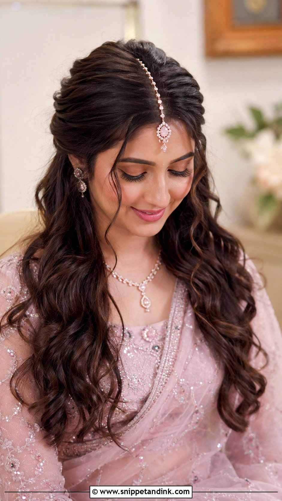 Half Up Half Down With Loose Curls - Snippet and Ink - 25 Pakistani Bridal Hairstyles Walima