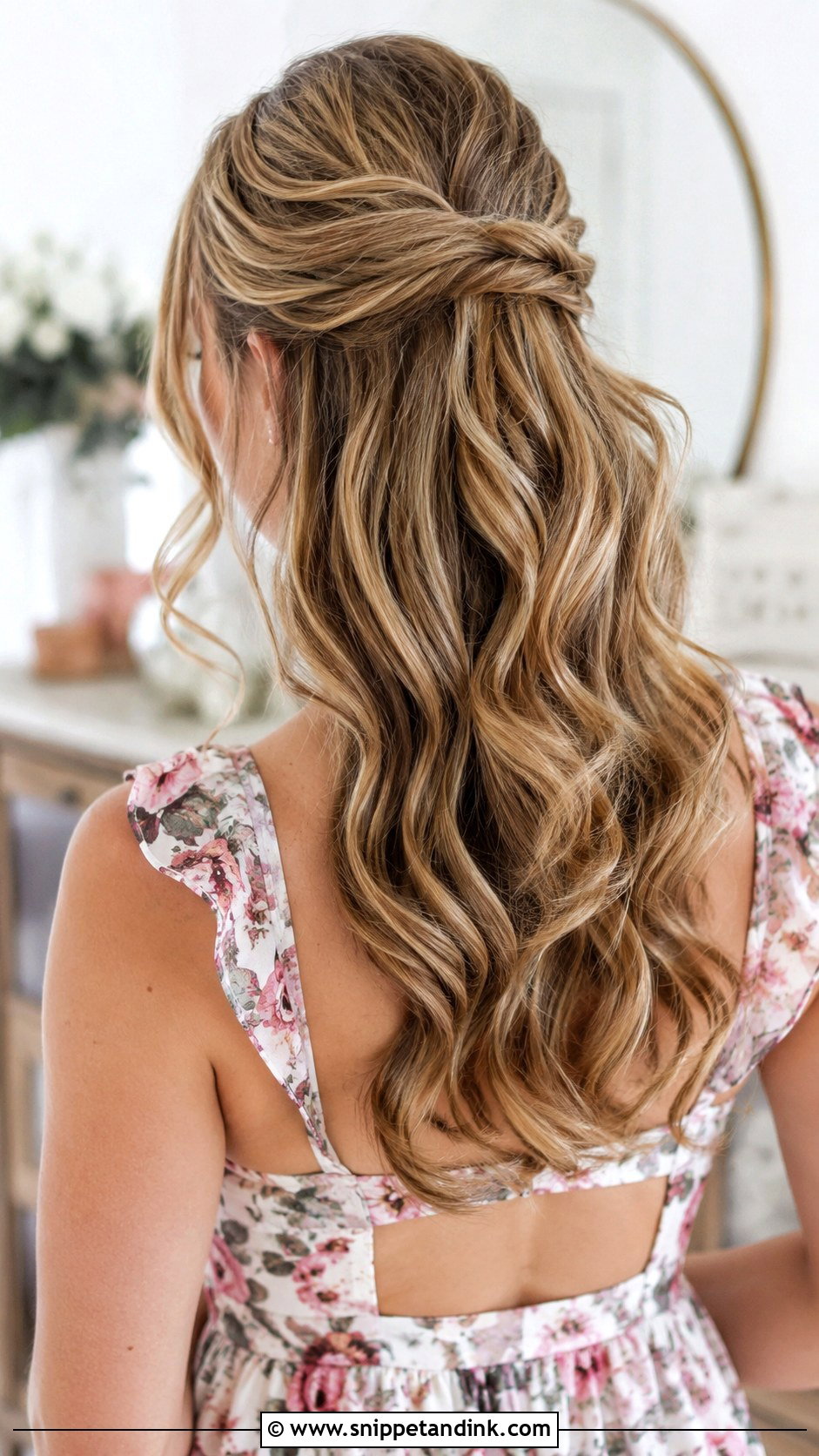Half Up Half Down With Loose Curls - Snippet and Ink - 25 Summer Wedding Guest Hair Ideas