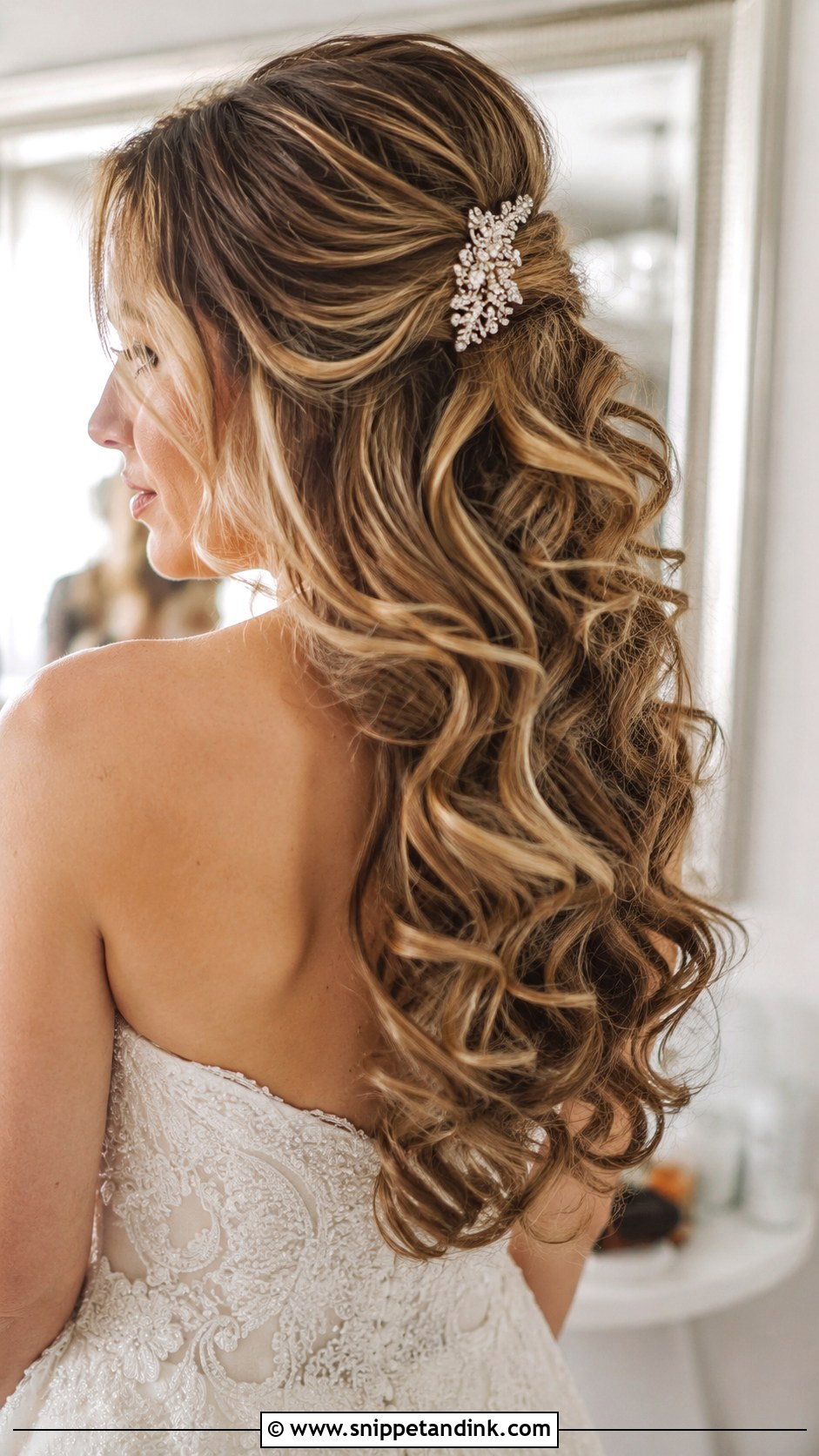 Half Up Half Down With Loose Curls - Snippet and Ink - 20 Half-Up Half-Down Wedding Hair Inspo Ideas