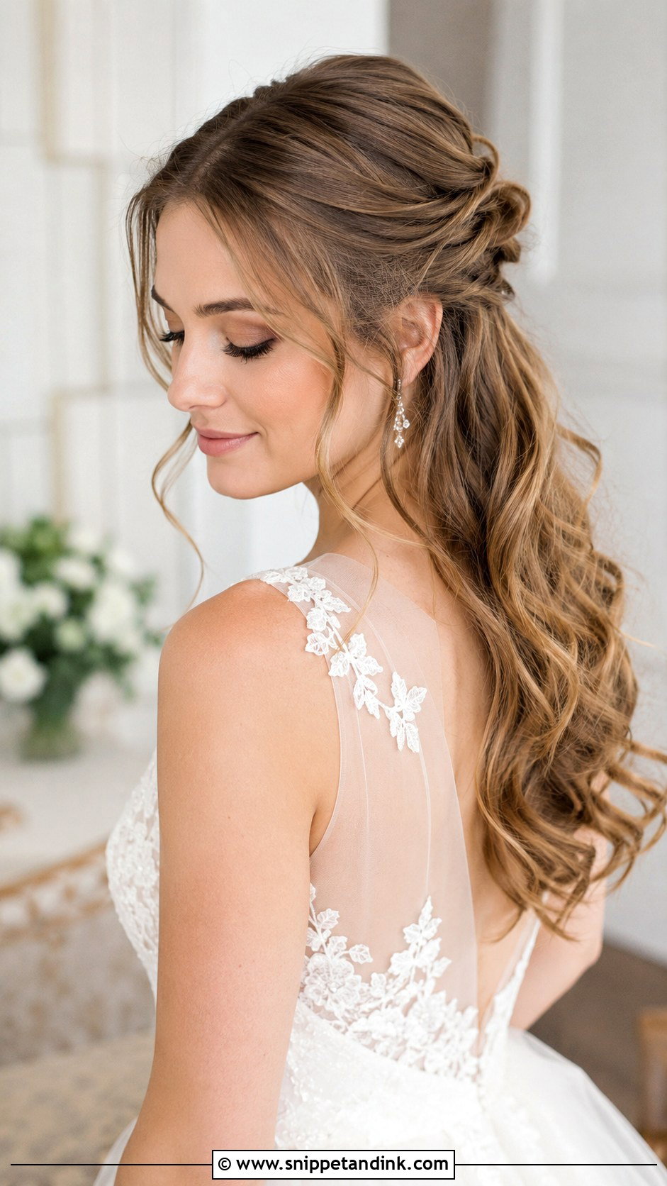 Half Up Half Down With Loose Tendrils - Snippet and Ink - 25 Short Hair Half-Up Half-Down Wedding Hairstyles