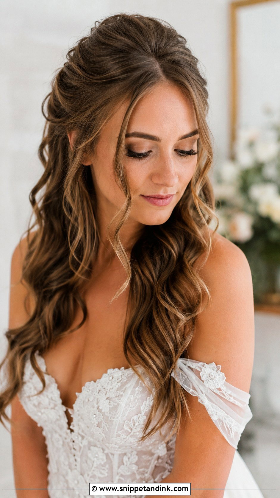 Half Up Half Down With Loose Tendrils - Snippet and Ink - 30 Short Half-Up Half-Down Wedding Hair Ideas