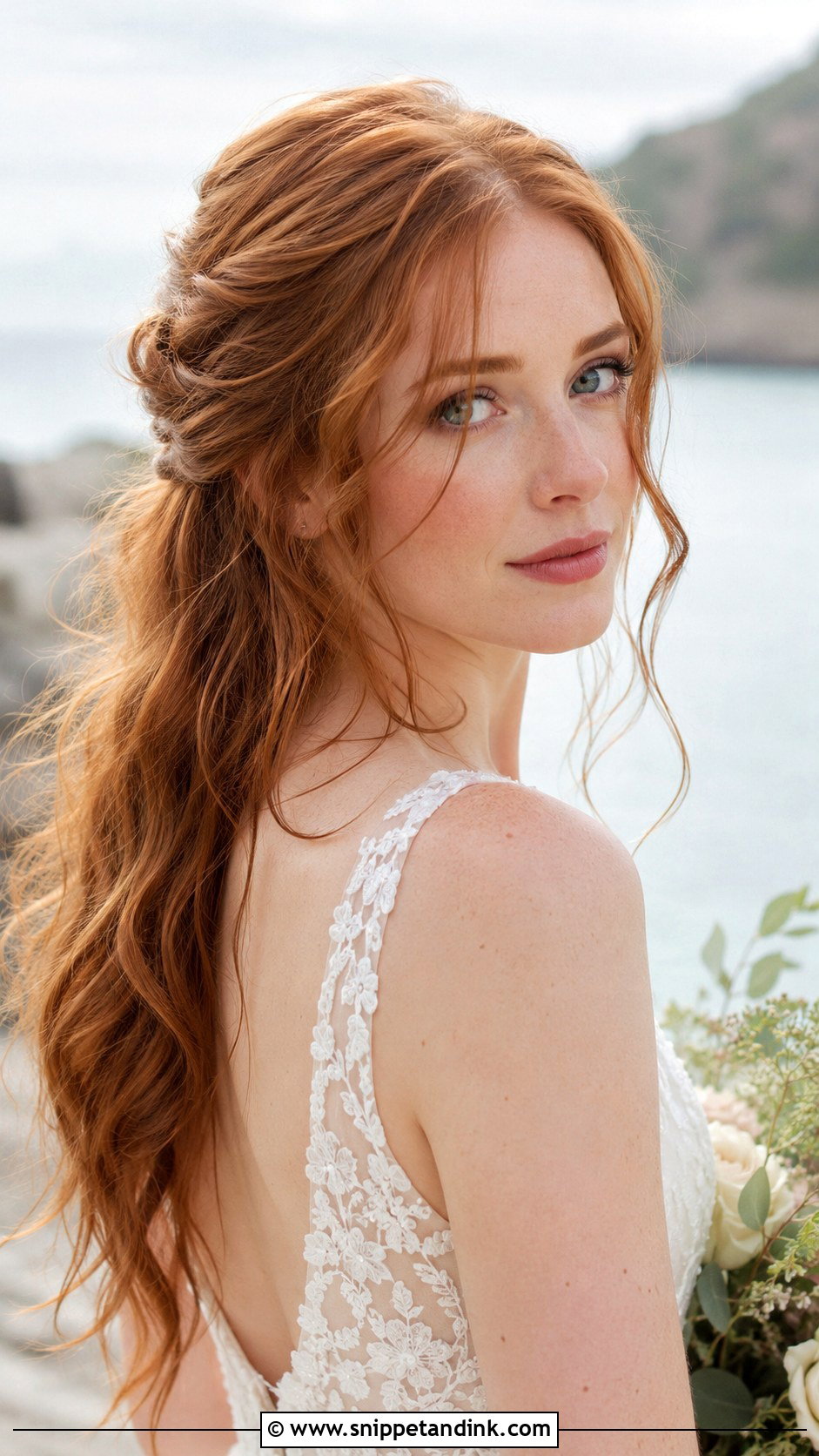 Half Up Half Down With Loose Tendrils - Snippet and Ink - 25 Half-Up Long Hair Wedding Styles