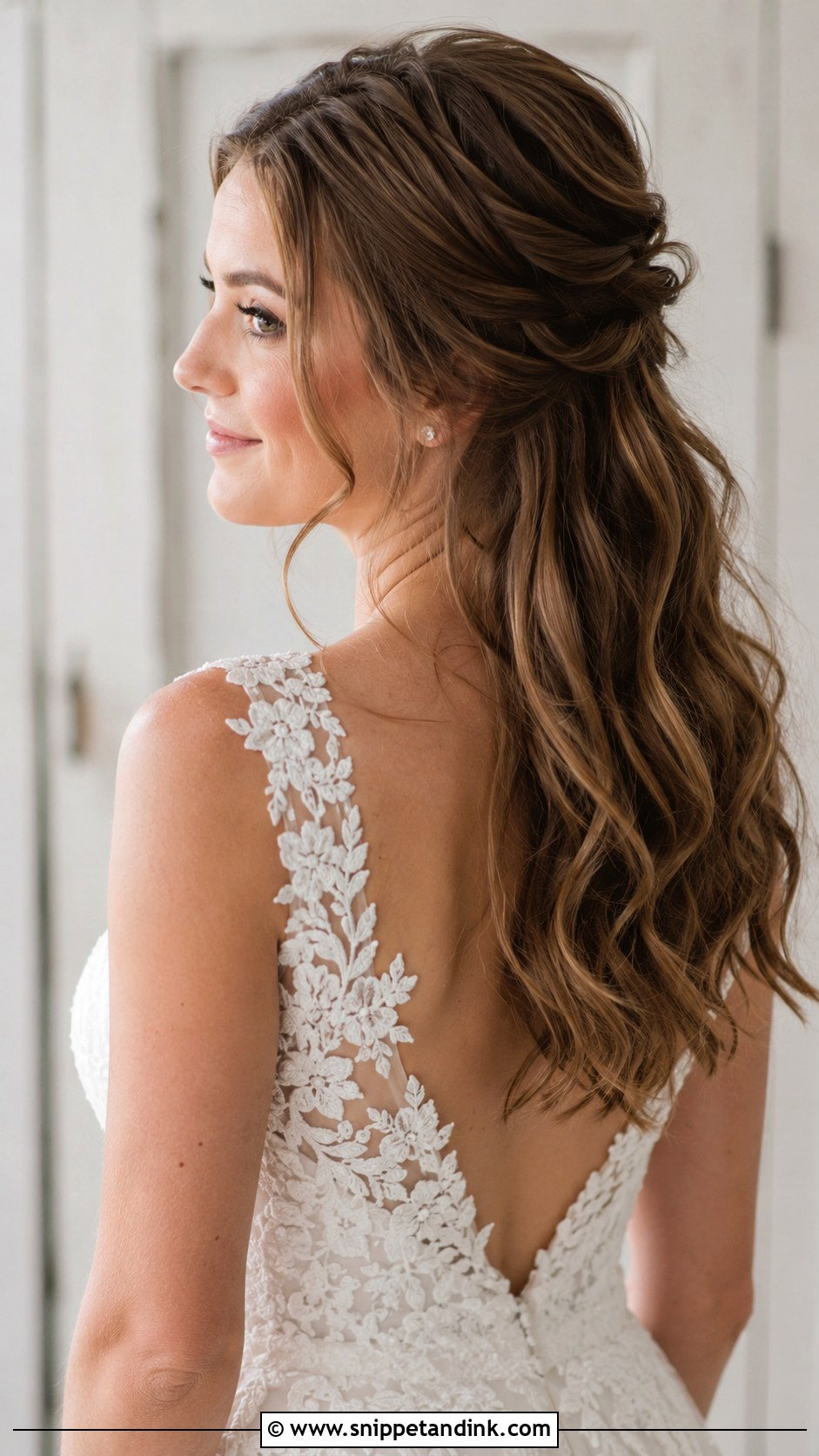 Half Up Half Down With Loose Waves - Snippet and Ink - 20 Bridal Hairstyles for Medium Length Hair