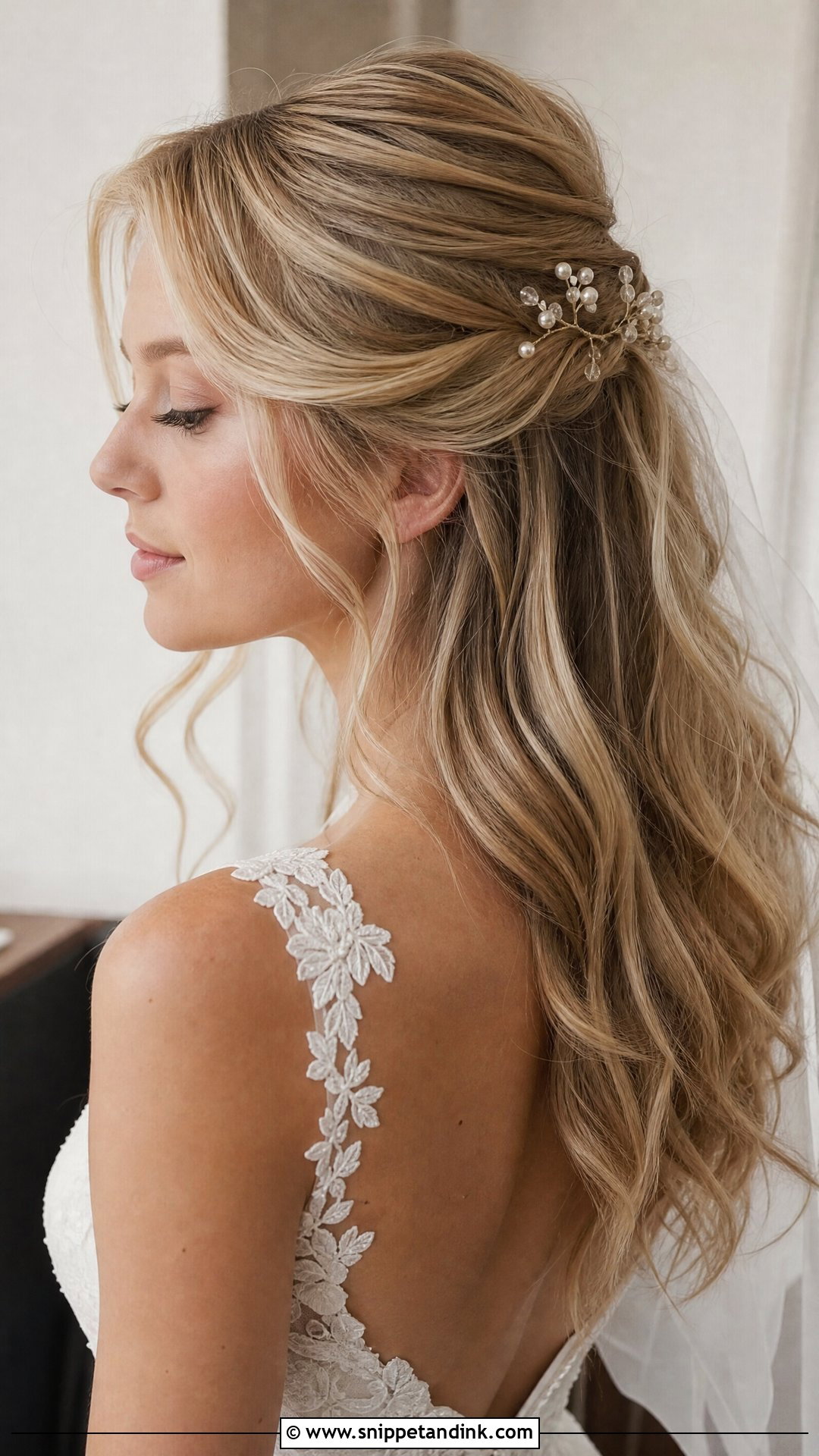 Half Up Half Down With Loose Waves - Snippet and Ink - 20 Simple Long Hair Wedding Hairstyles