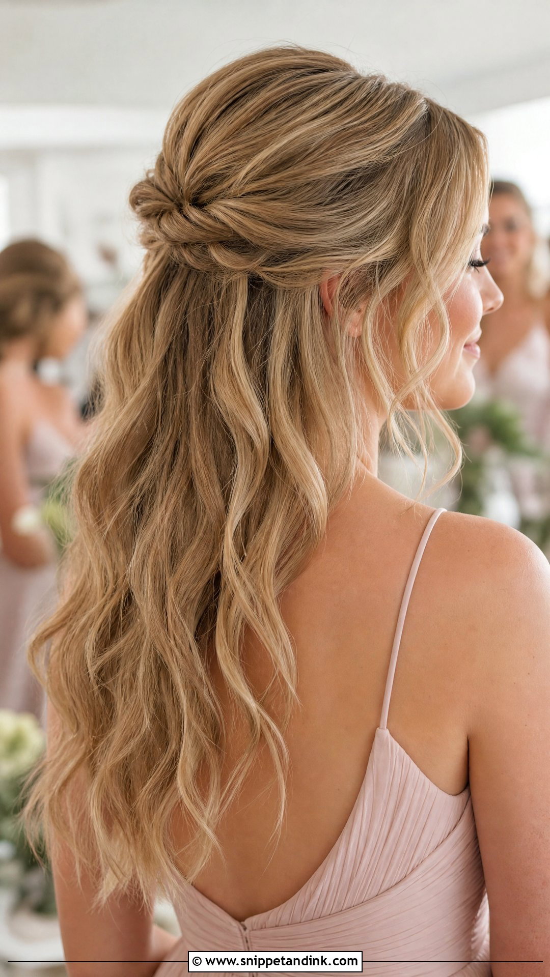 Half Up Half Down With Loose Waves - Snippet and Ink - 20 Wedding Guest Long Hairstyles