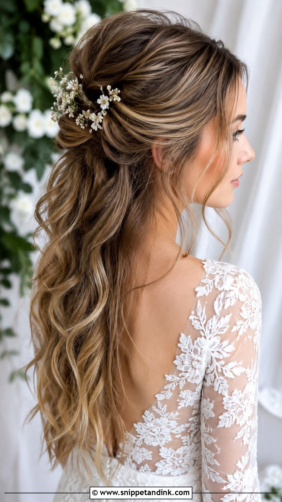Half Up Half Down With Loose Waves - Snippet and Ink - 20 Wedding Hair Fine Hair Ideas