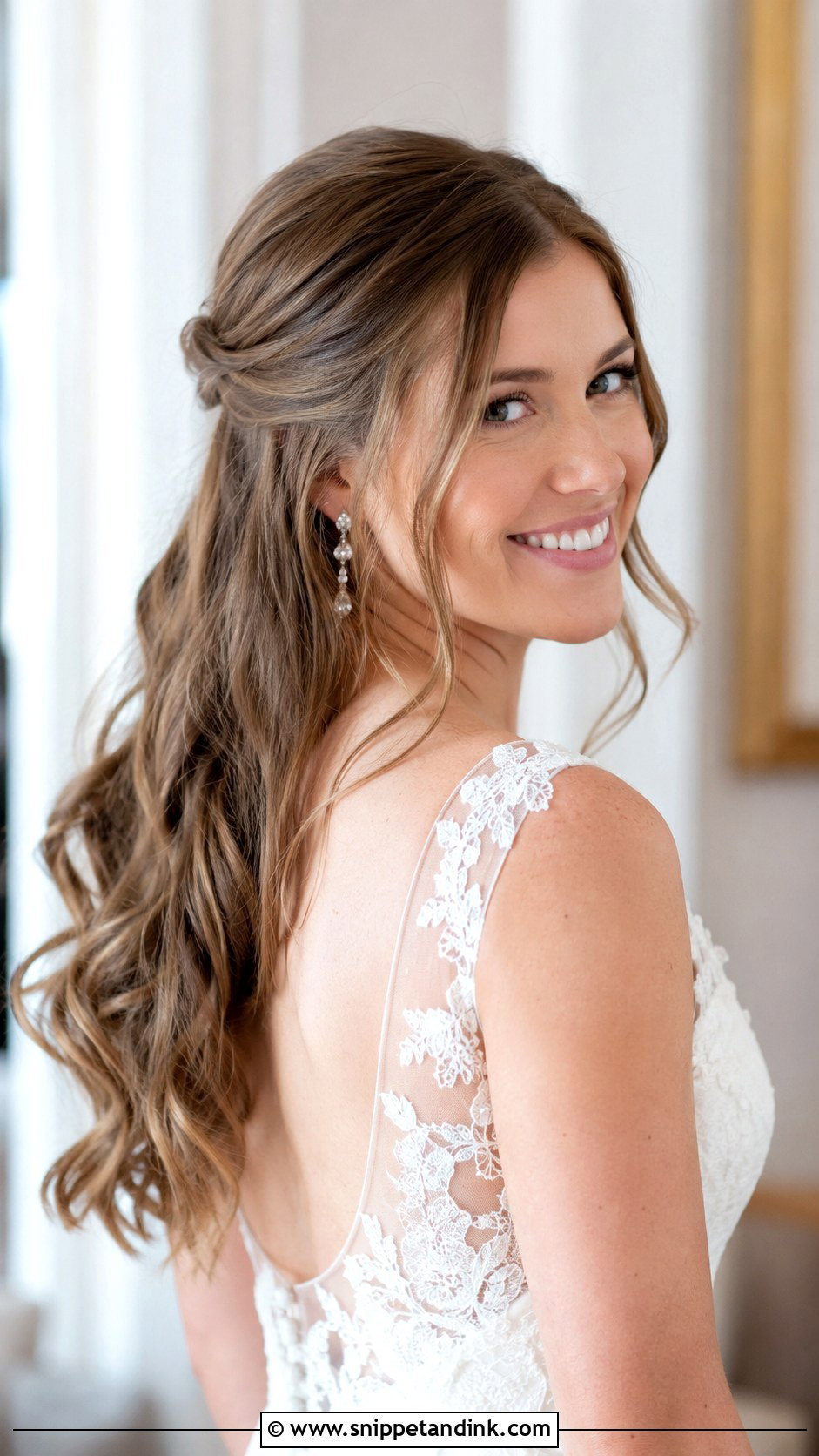 Half Up Half Down With Loose Waves - Snippet and Ink - 20 Wedding Hair Ideas for Medium Length