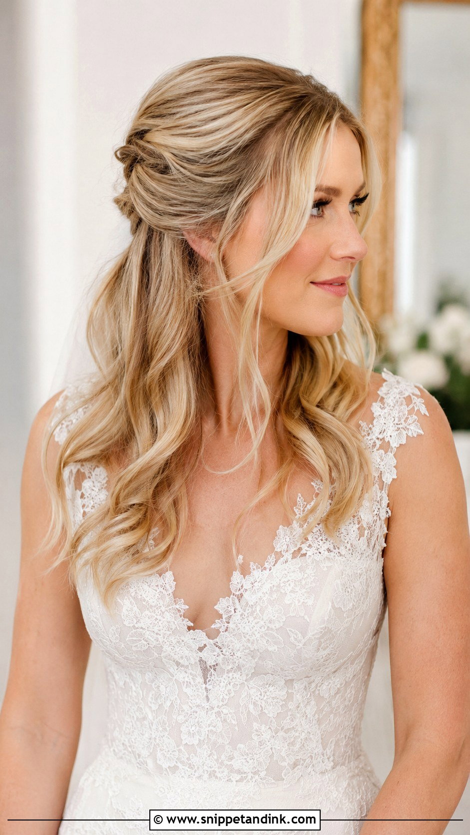 Half Up Half Down With Loose Waves - Snippet and Ink - 25 Easy Hairstyles for Long Hair Wedding
