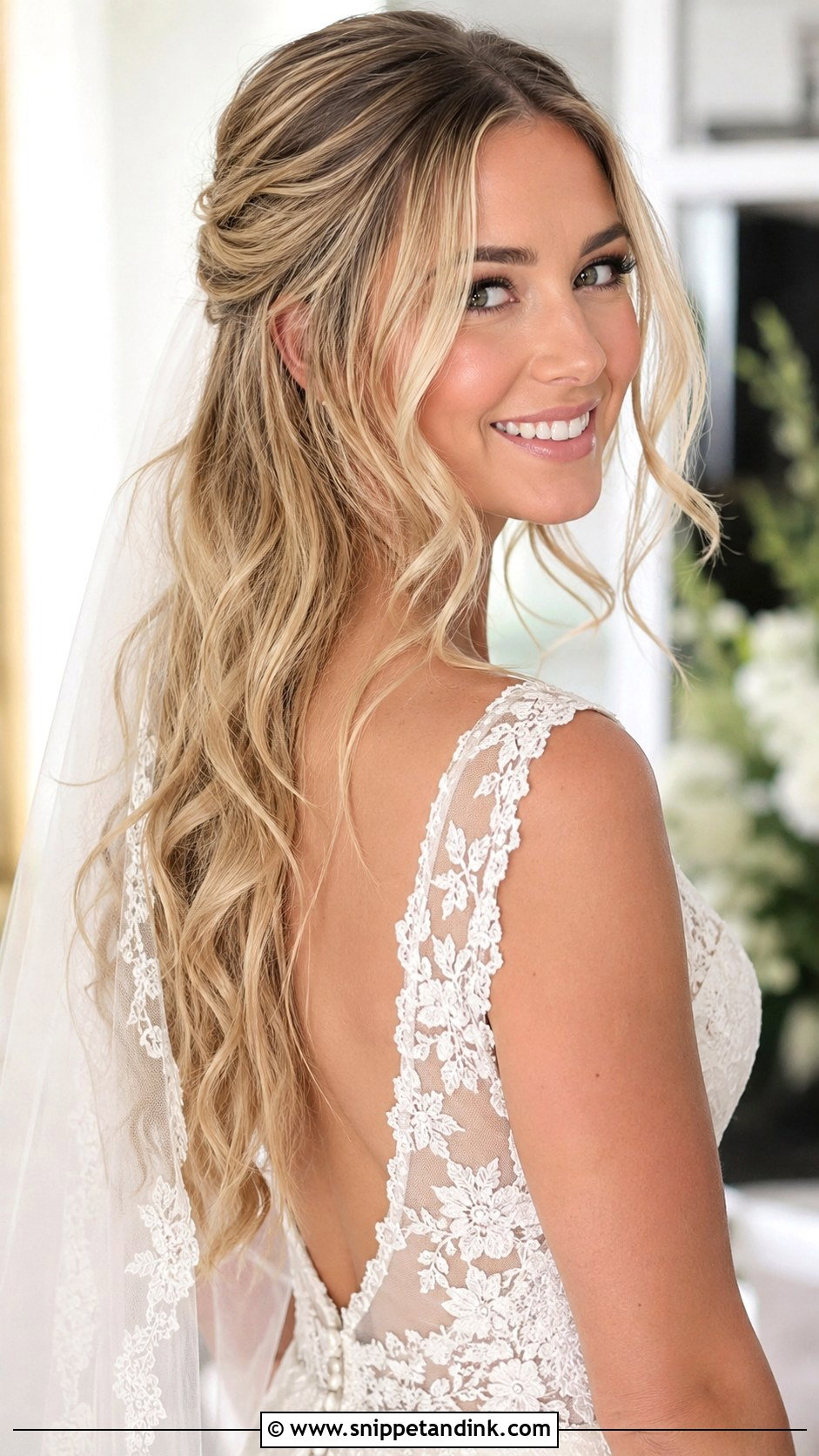 Half Up Half Down With Loose Waves - Snippet and Ink - 25 Hair Styles for Weddings