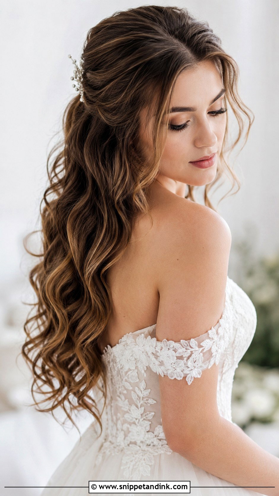 Half Up Half Down With Loose Waves - Snippet and Ink - 25 Medium Length Wedding Hairstyles