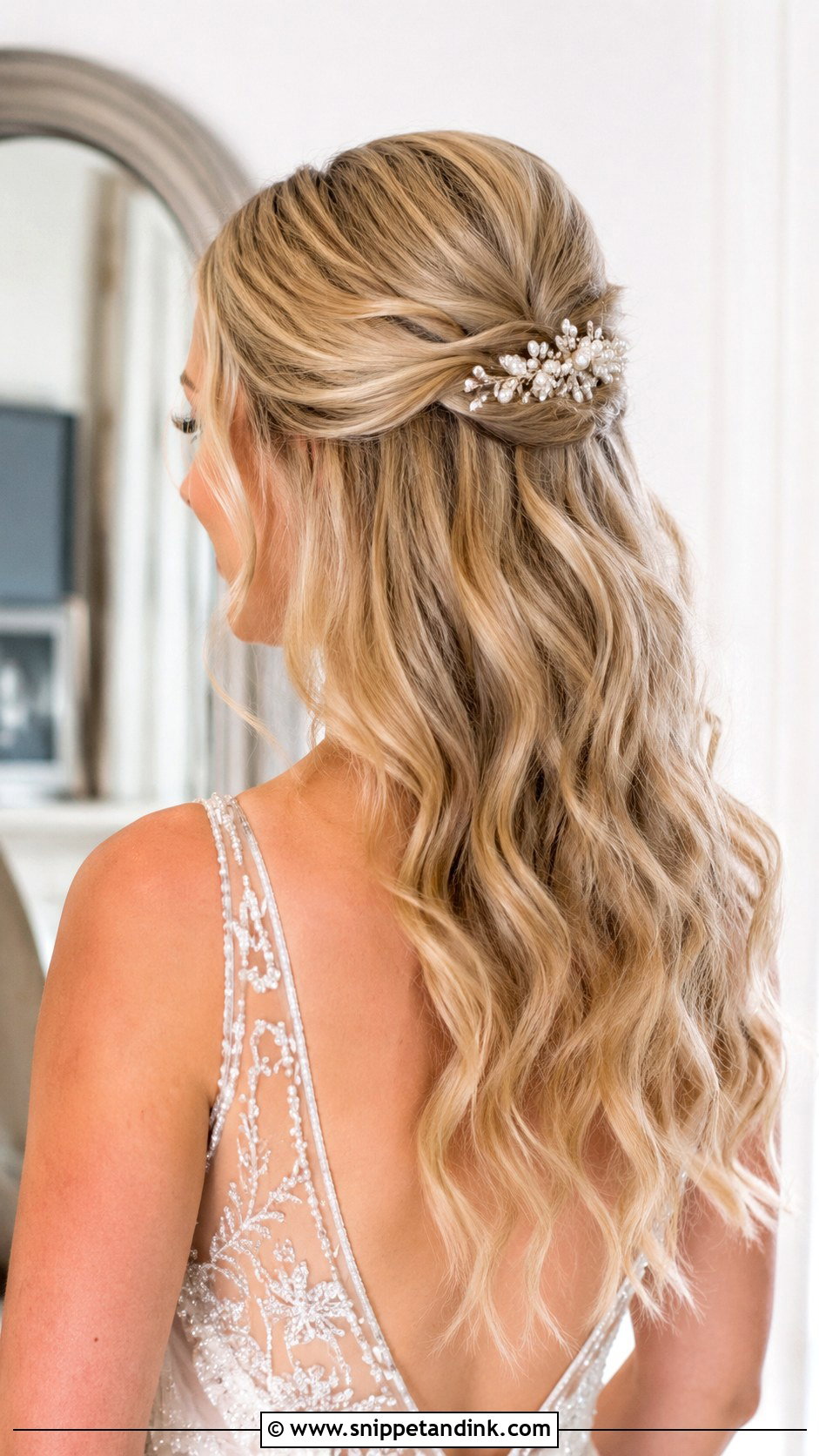 Half Up Half Down With Loose Waves - Snippet and Ink - 20 Cute Wedding Hairstyles for Short Hair