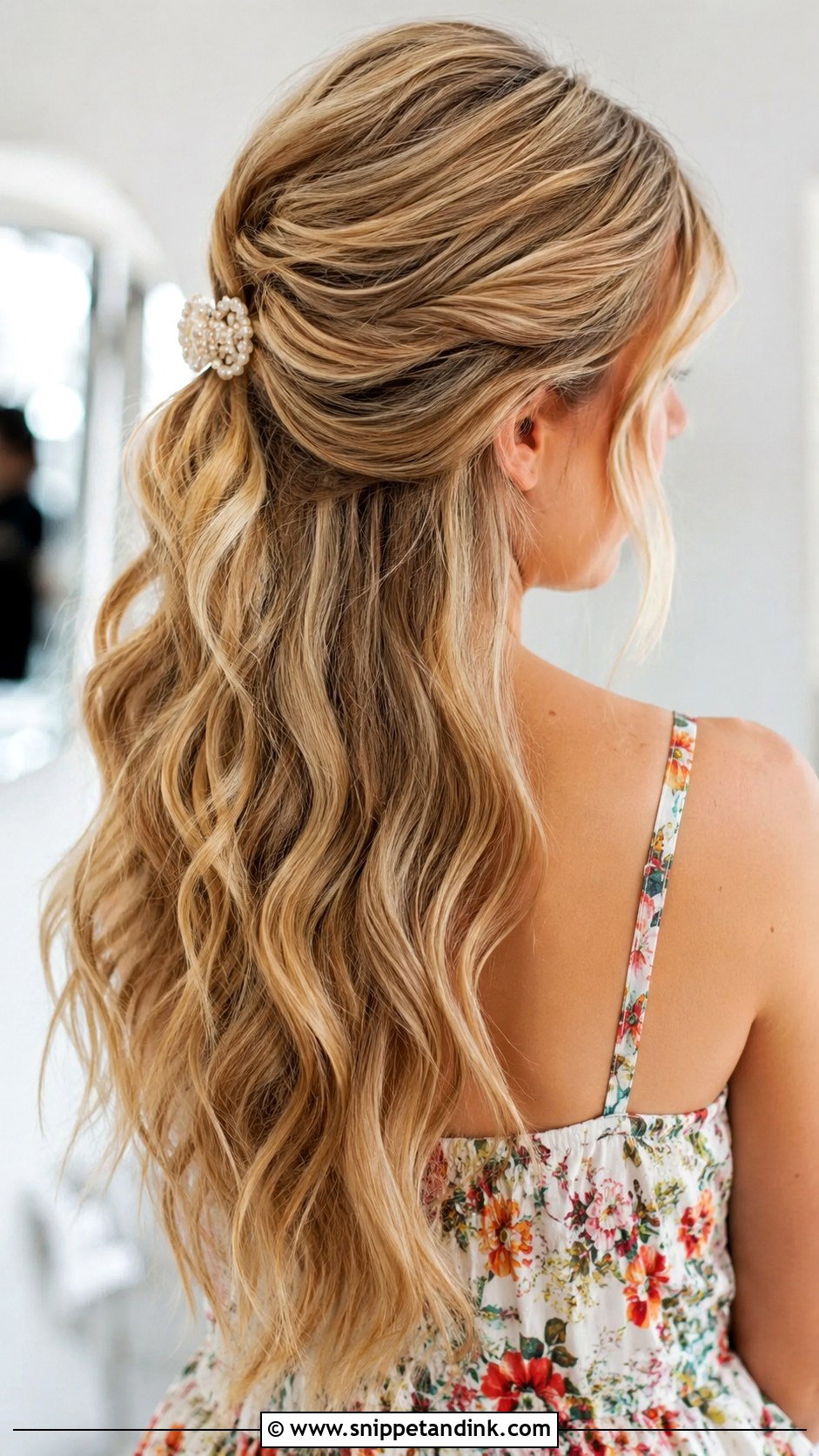 Half Up Half Down With Loose Waves - Snippet and Ink - 30 Wedding Guest Hairstyles for Long Hair