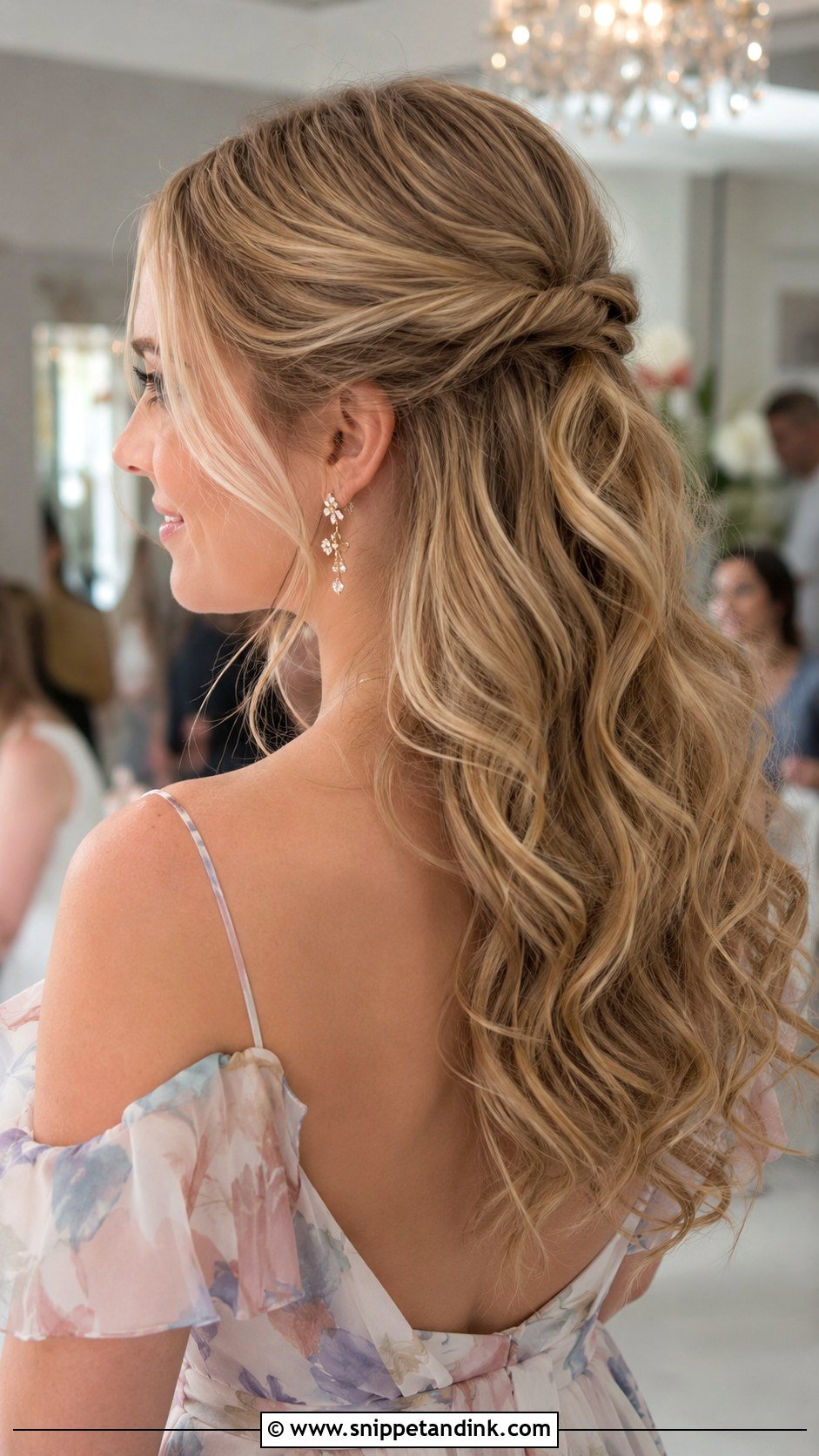 Half Up Half Down With Loose Waves - Snippet and Ink - 20 Medium Length Hairstyles for Wedding Guest