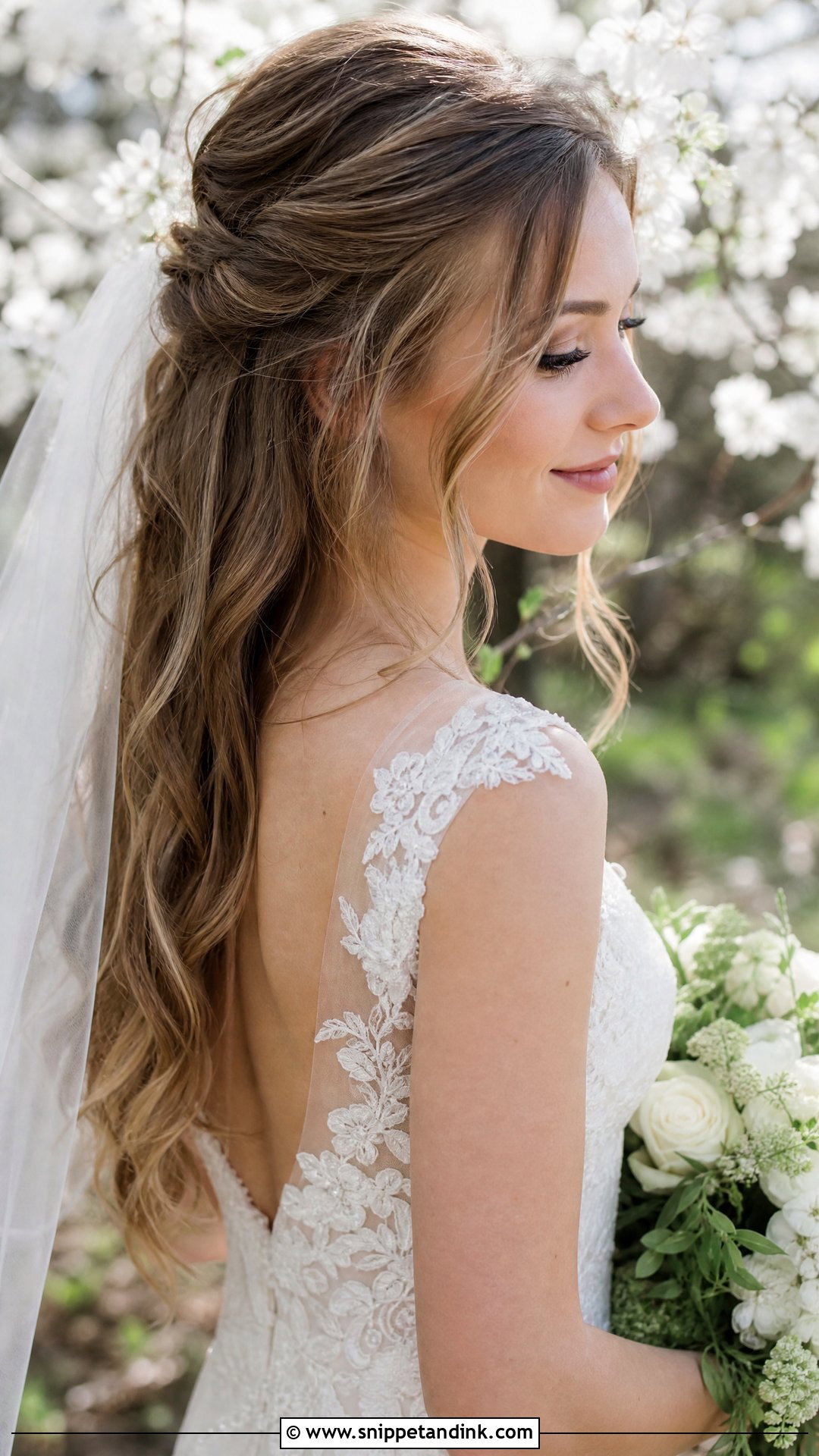 Half Up Half Down With Loose Waves - Snippet and Ink - 20 Mid Length Wedding Hair Ideas