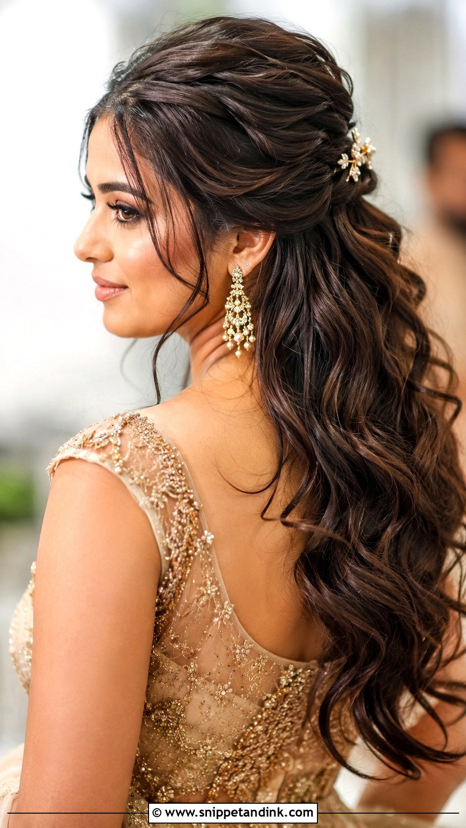 Half Up Half Down With Loose Waves - Snippet and Ink - 20 Sangeet Hair Styles