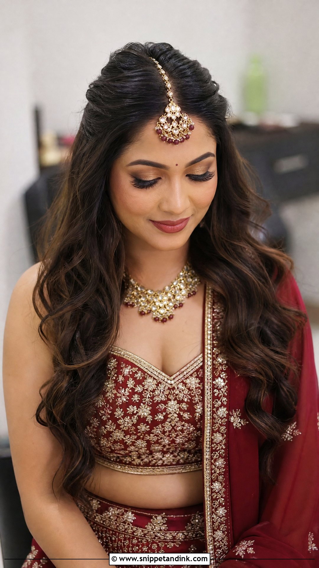 Half Up Half Down With Maang Tikka - Snippet and Ink - 20 Hindu Wedding Hairstyles
