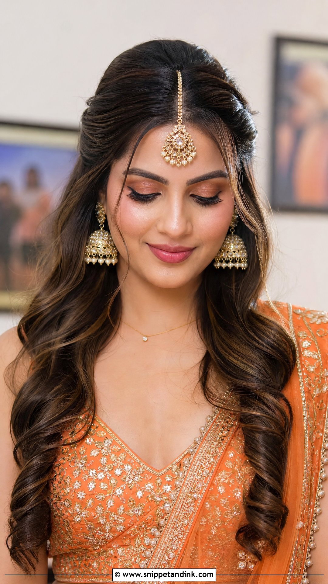 Half Up Half Down With Maang Tikka - Snippet and Ink - 20 Traditional Indian Wedding Hairstyles