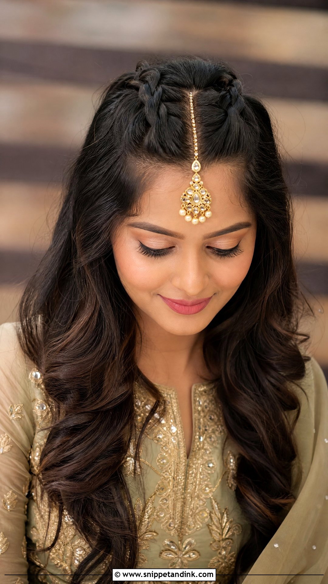 Half Up Half Down With Maang Tikka - Snippet and Ink - 25 Indian Wedding Hairstyle Ideas