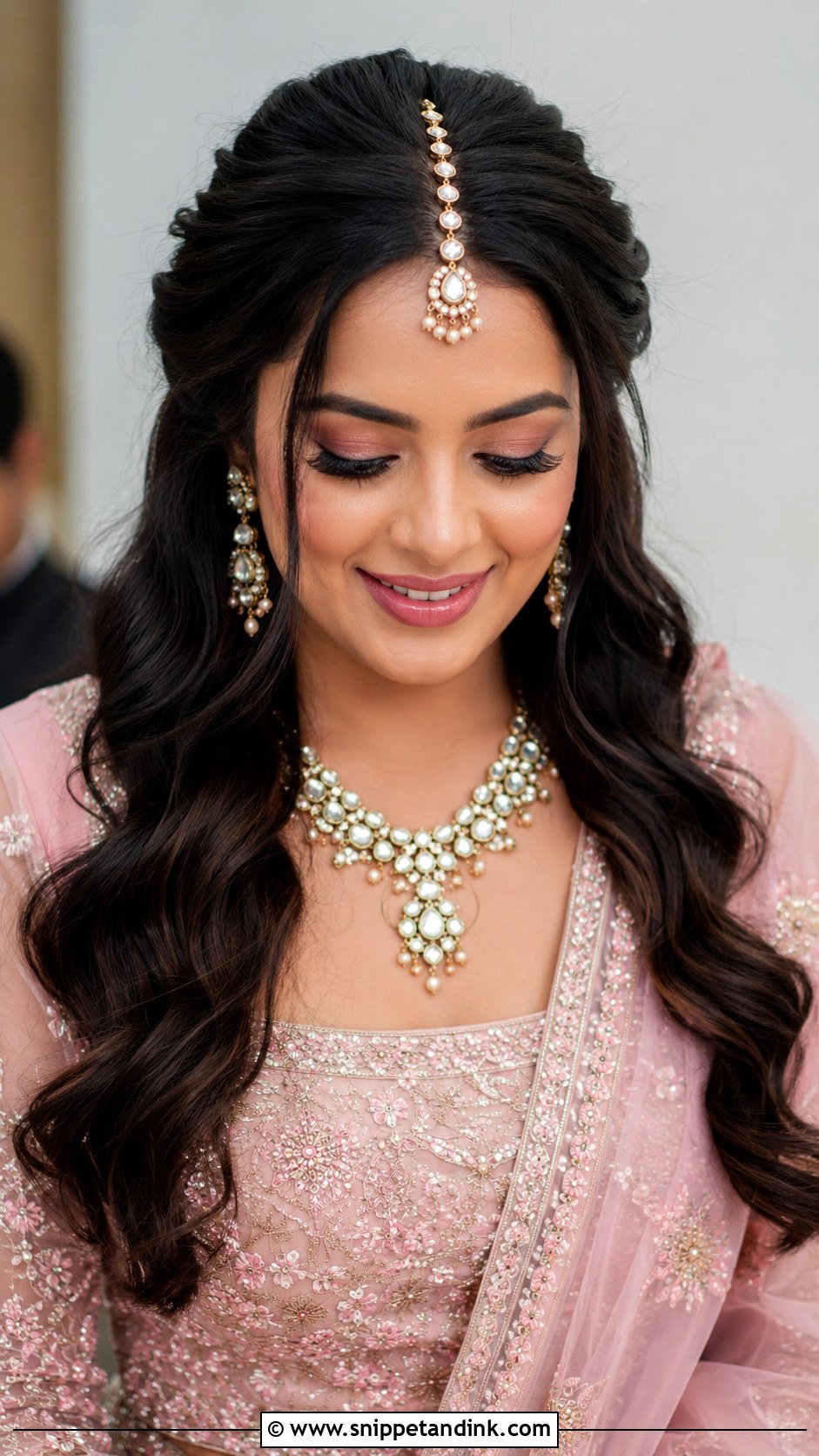 Half Up Half Down With Maang Tikka - Snippet and Ink - 20 Desi Bridal Hair Ideas