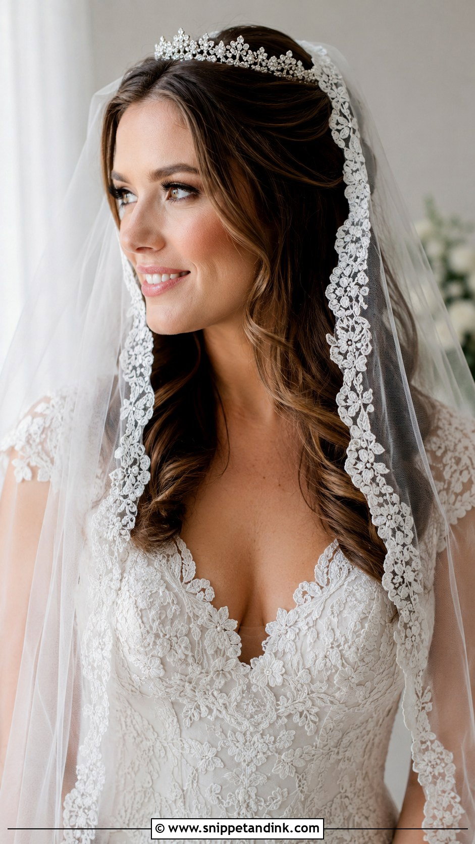 Half Up Half Down With Mantilla Veil - Snippet and Ink - 25 Hair Down with Veil Ideas
