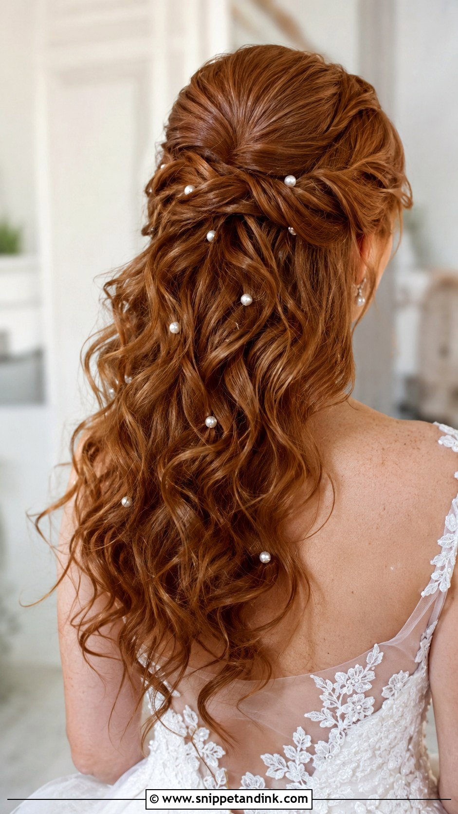 Half Up Half Down With Pearl Accents - Snippet and Ink - 20 Bridal Hair Pearls Ideas