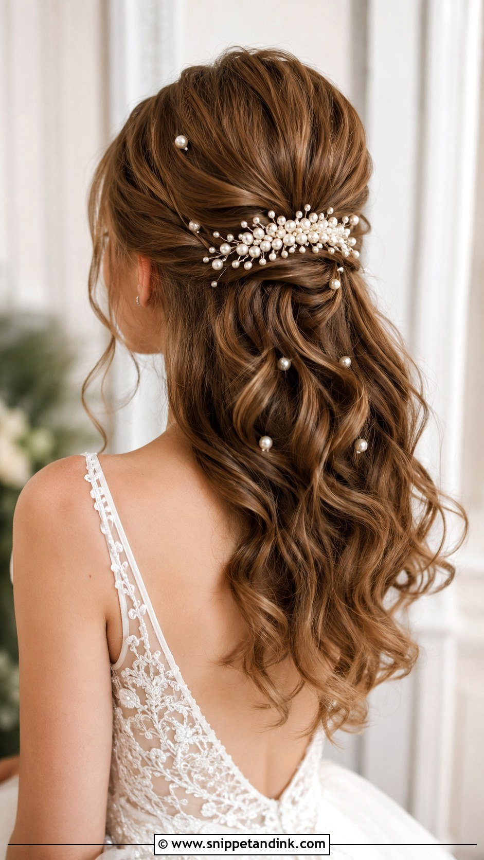 Half Up Half Down With Pearl Accessories - Snippet and Ink - 20 Half-Up Half-Down Wedding Hair Styles